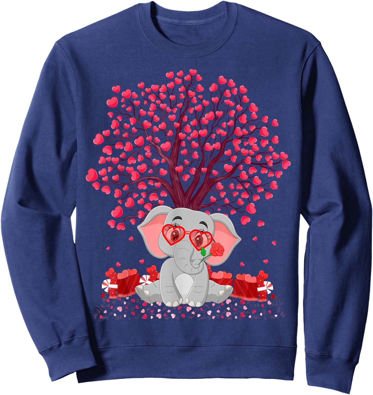 Elephant Lover Heart Tree Elephant Valentine's Day Sweatshirt - Sweatshirt | Navy