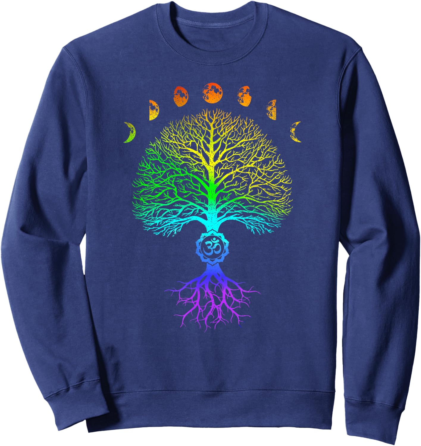 Tree of Life Phases of the Moon Om Chakra Yoga Gift Sweatshirt - Sweatshirt | Navy