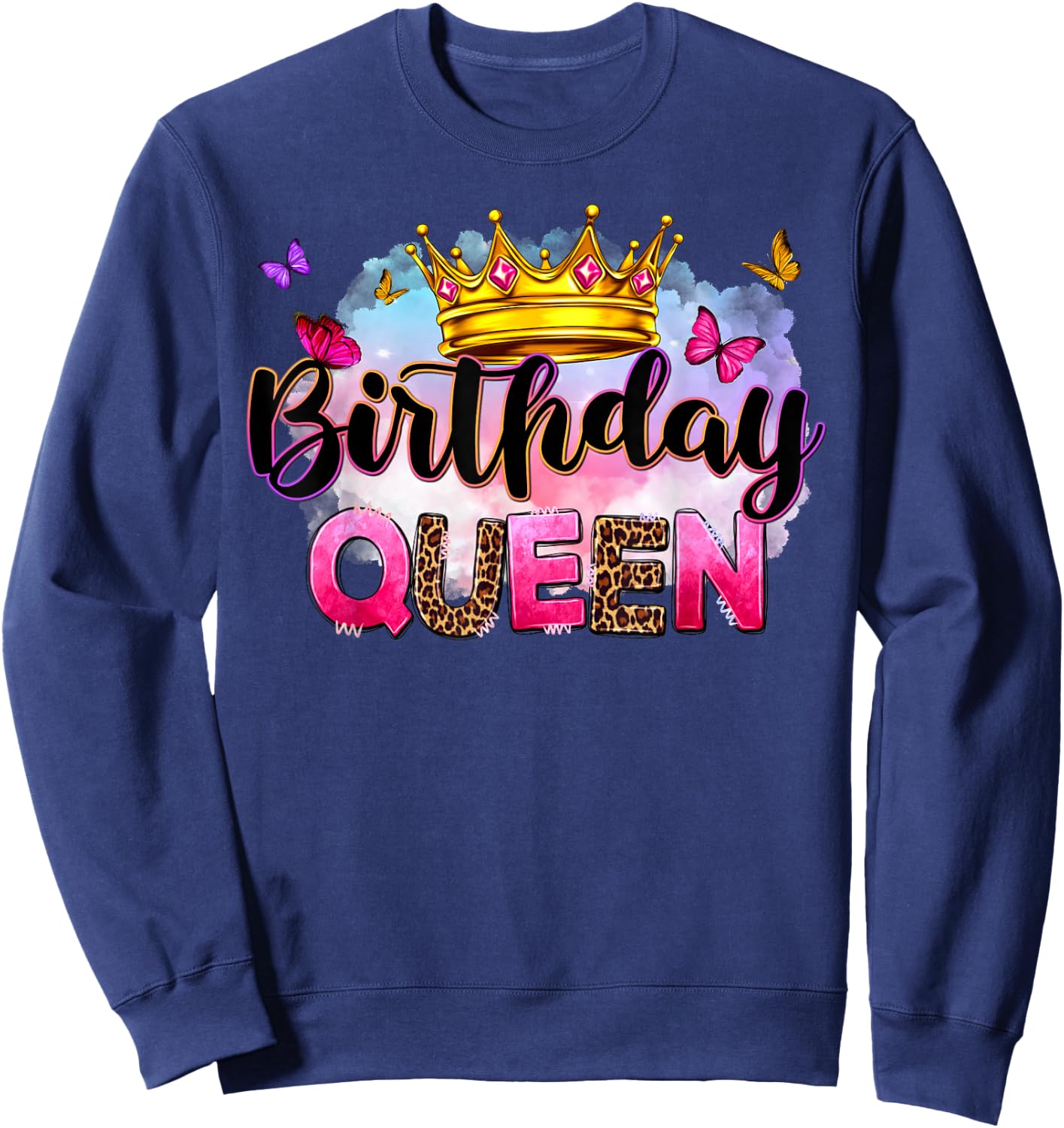 Birthday Queen It's My Birthday Leopard Girls Women Matching Sweatshirt - Sweatshirt | Navy
