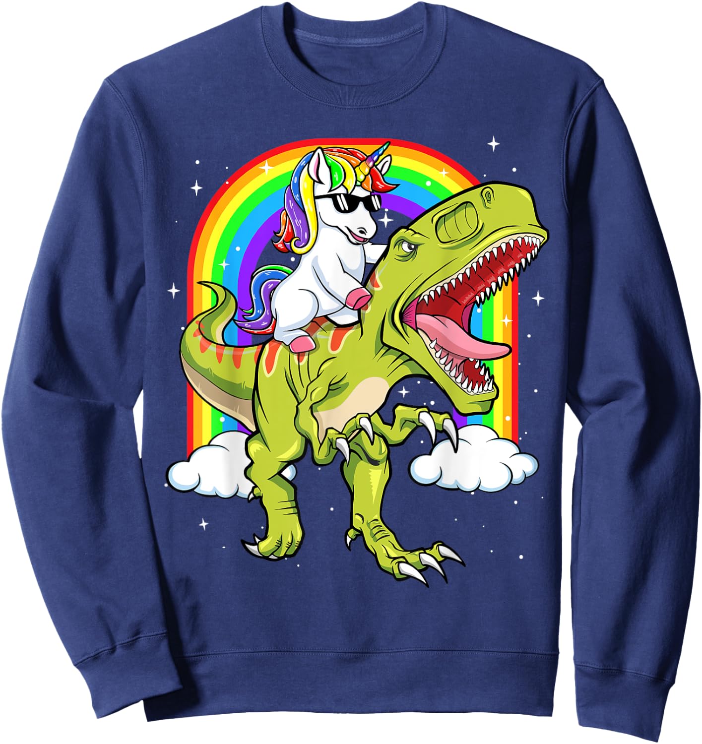 Rainbow Unicorn Riding T rex - Dinosaur Boys Girls Men Women Sweatshirt - Sweatshirt | Navy