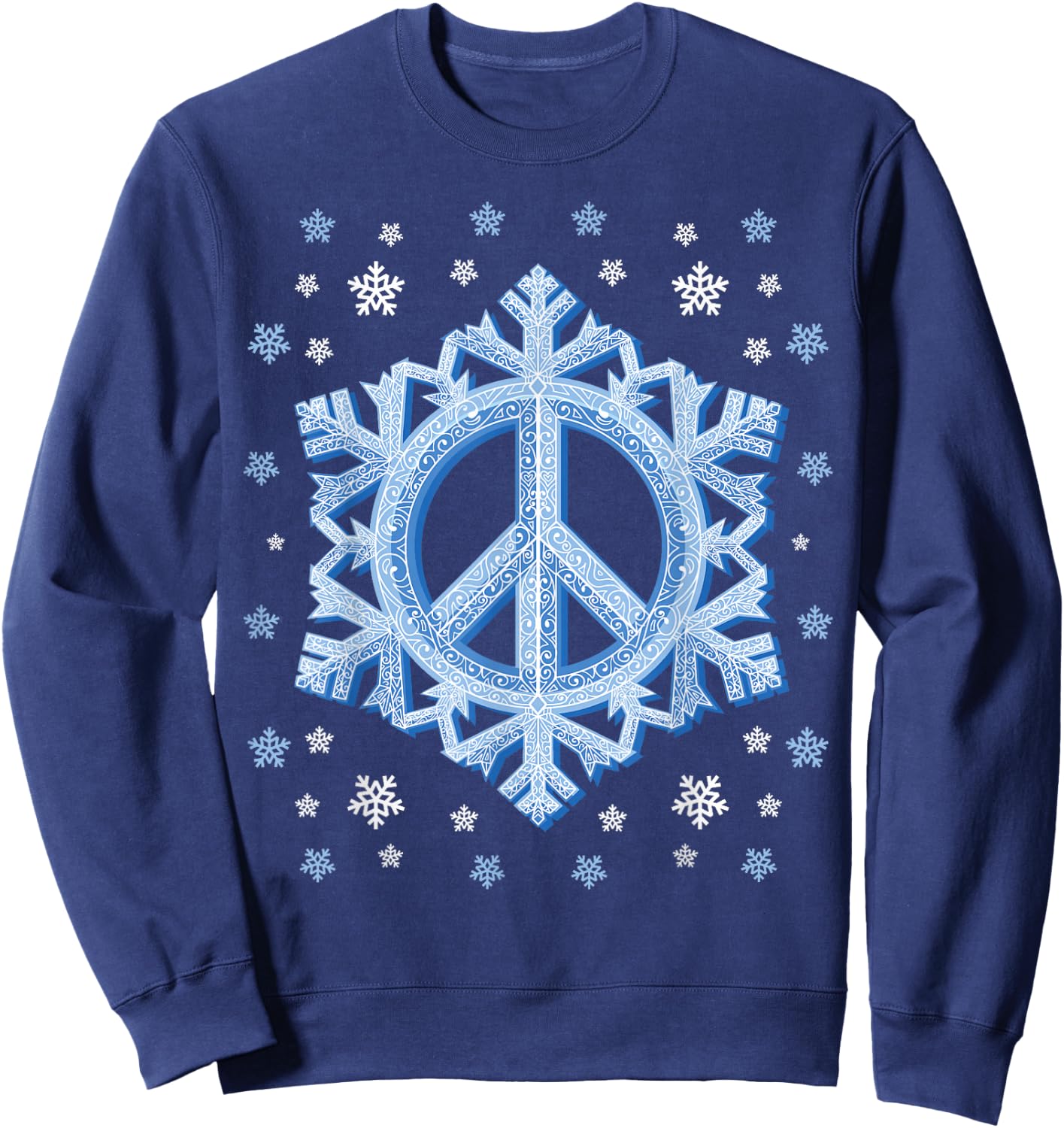 Peace Sign Snowflakes Winter Christmas Retro 70s 80s Hippie Sweatshirt - Sweatshirt | Navy