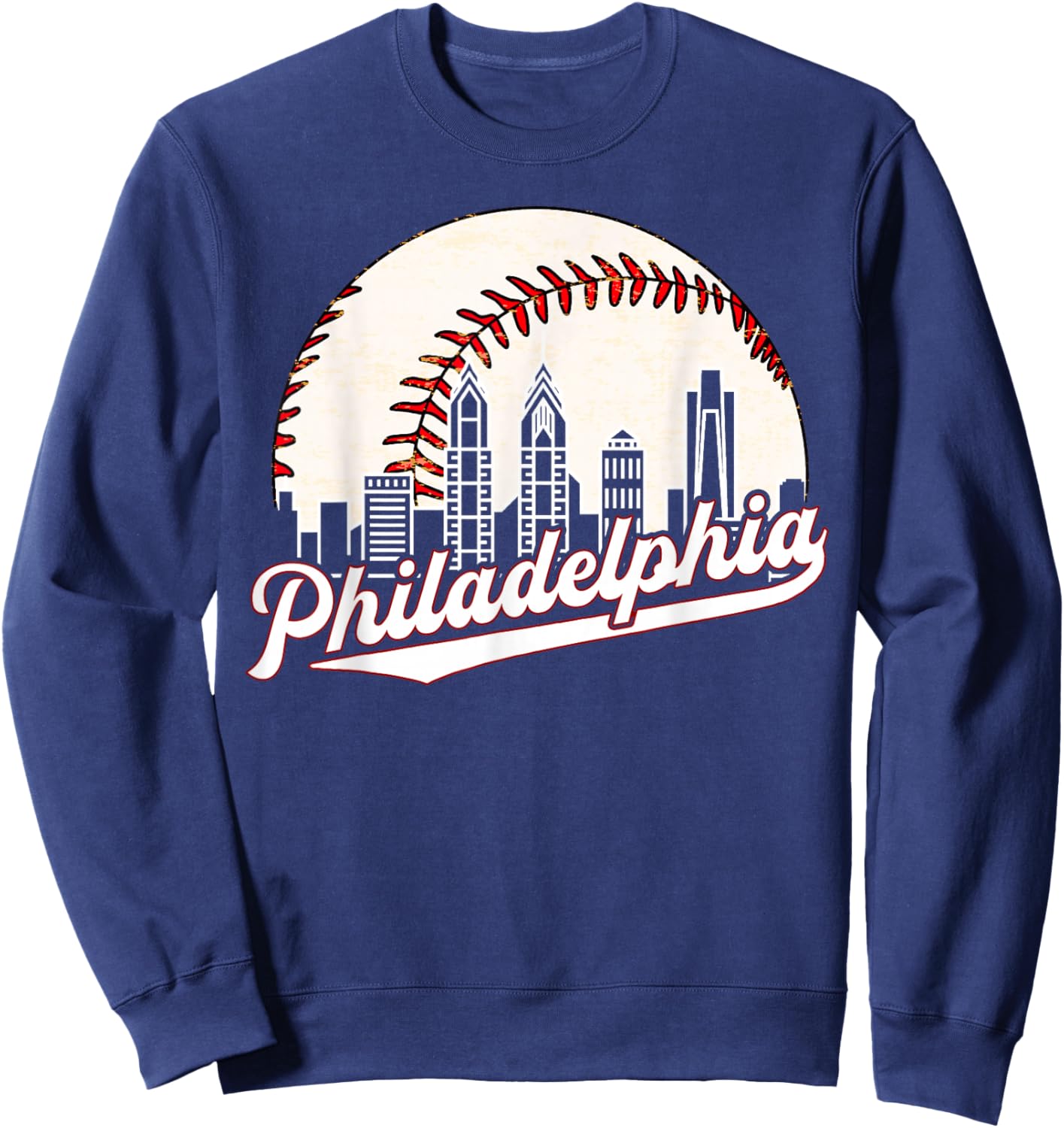 Vintage Philadelphia Philly Cityscape Baseball Skyline Retro Sweatshirt - Sweatshirt | Navy
