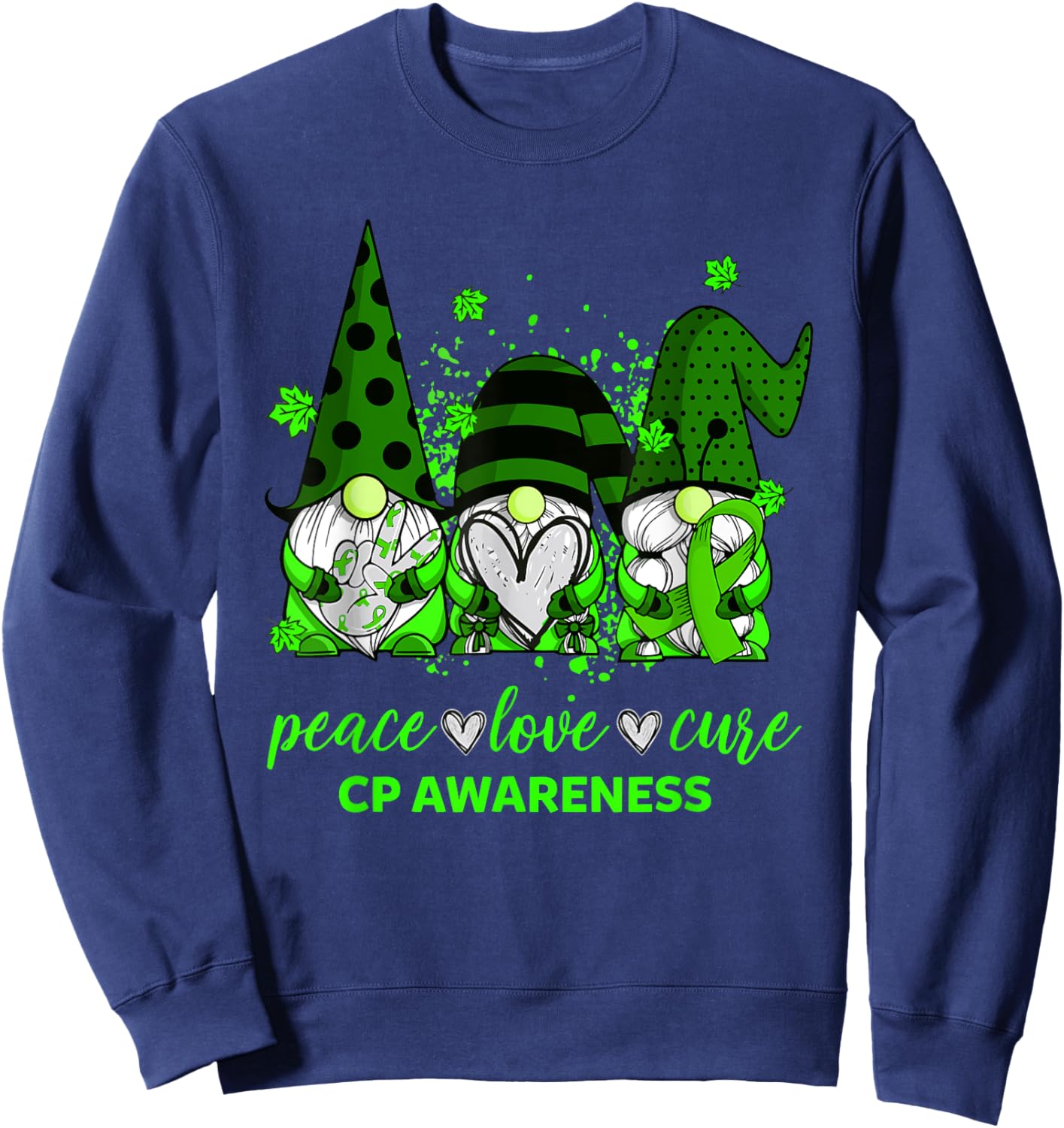 Peace Love Cure Three Gnomes Cerebral Palsy CP Awareness Sweatshirt - Sweatshirt | Navy