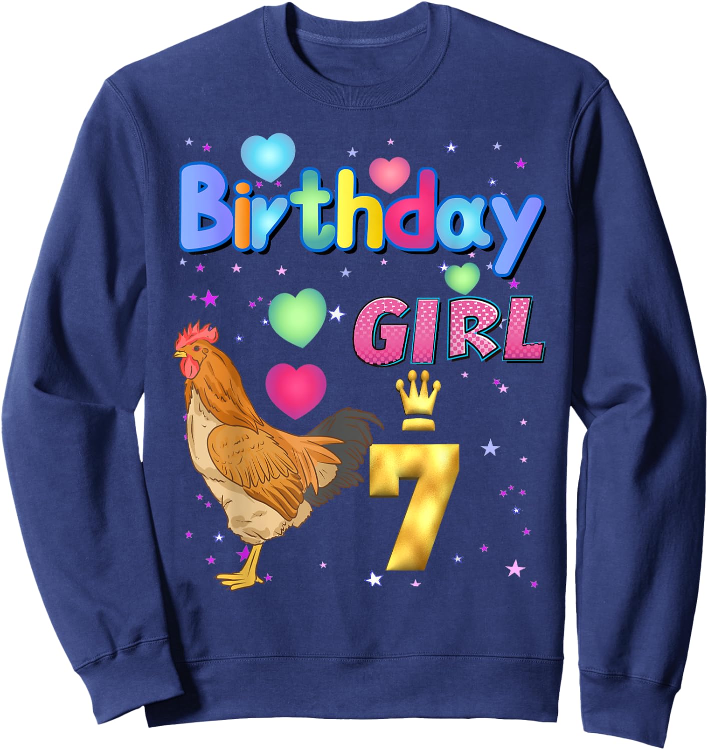 Kids 7Years Old Chicken Its my 7th birthday Girl Chicken Sweatshirt - Sweatshirt | Navy