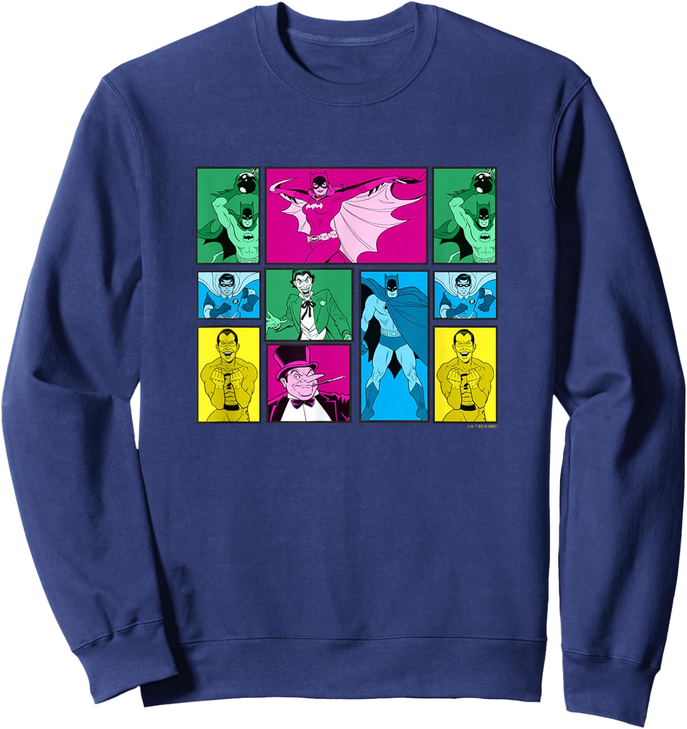 Batman Vintage 60's Classic Heroes & Villains Comic Panels Sweatshirt - Sweatshirt | Navy