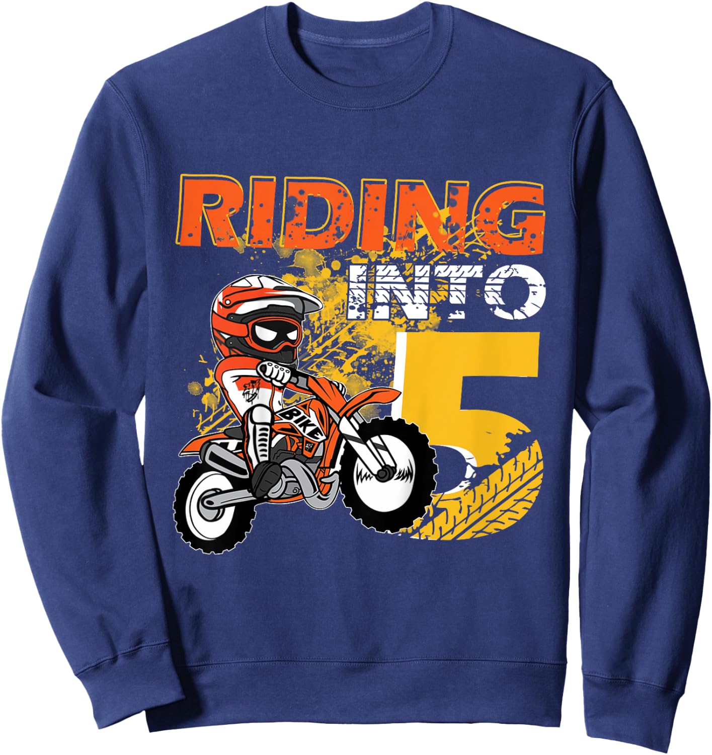 Kids Riding Into 5 Years Old Dirt Biker 5th Birthday Boys Kids Sweatshirt - Sweatshirt | Navy