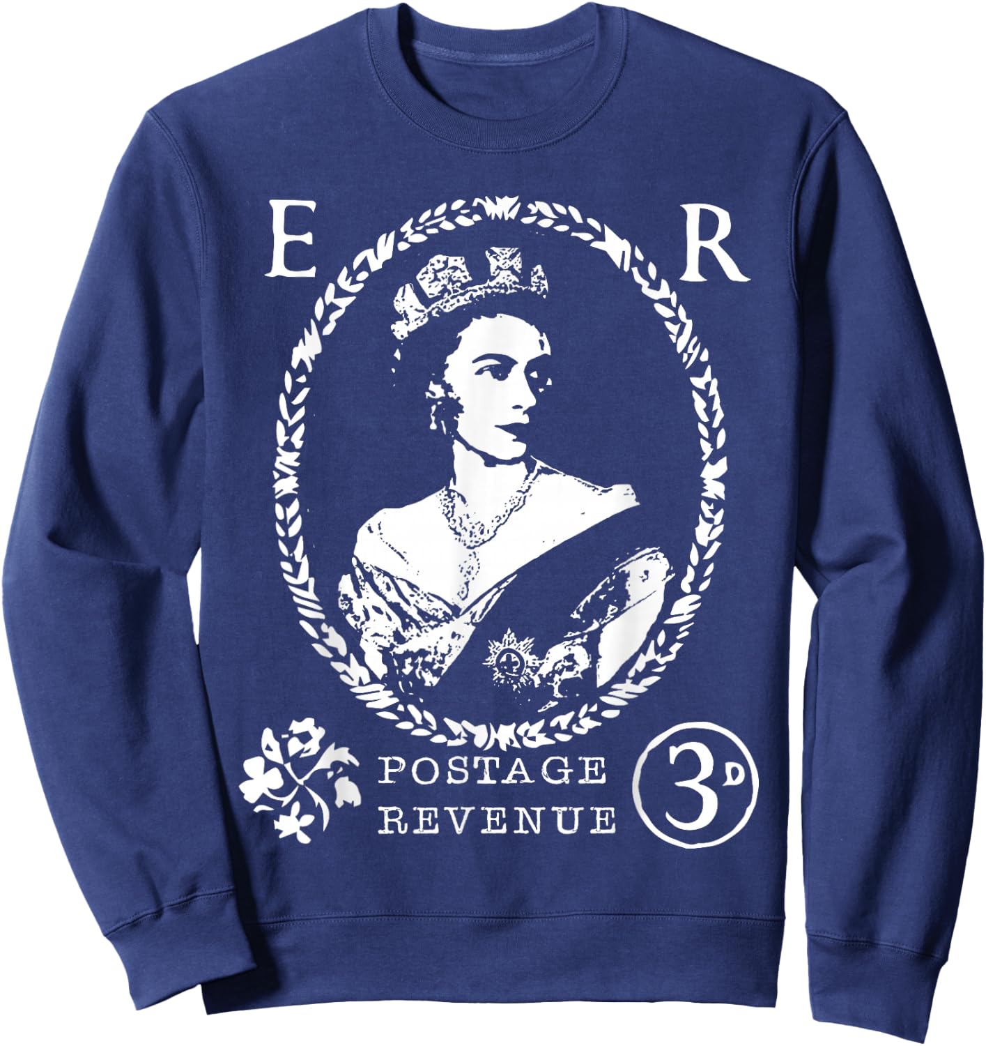 Queen Elizabeth II ER Crown UK Britain Monarch Distressed Sweatshirt - Sweatshirt | Navy