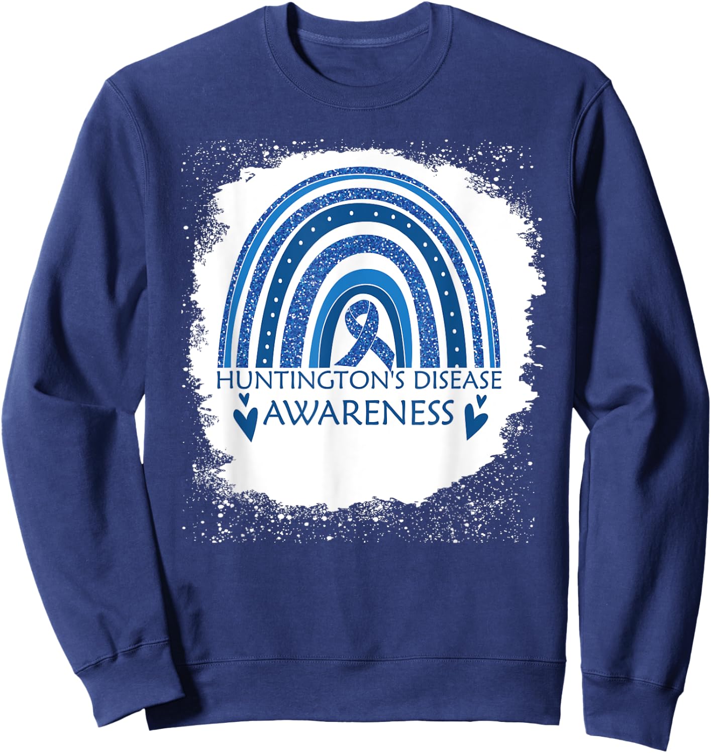 Huntington's Disease Awareness Bleached Rainbow Blue Ribbon Sweatshirt - Sweatshirt | Navy