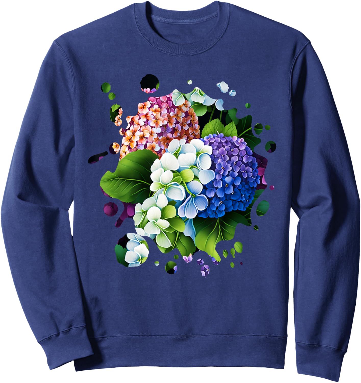 Vintage Hydrangea Inspired Flower Plant Lover gardening Sweatshirt - Sweatshirt | Navy