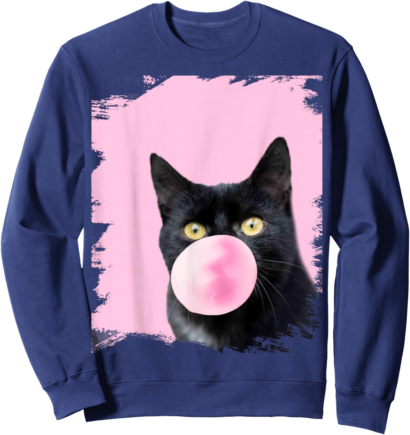 Black Cat Pink Bubble Gum Sweatshirt - Sweatshirt | Navy