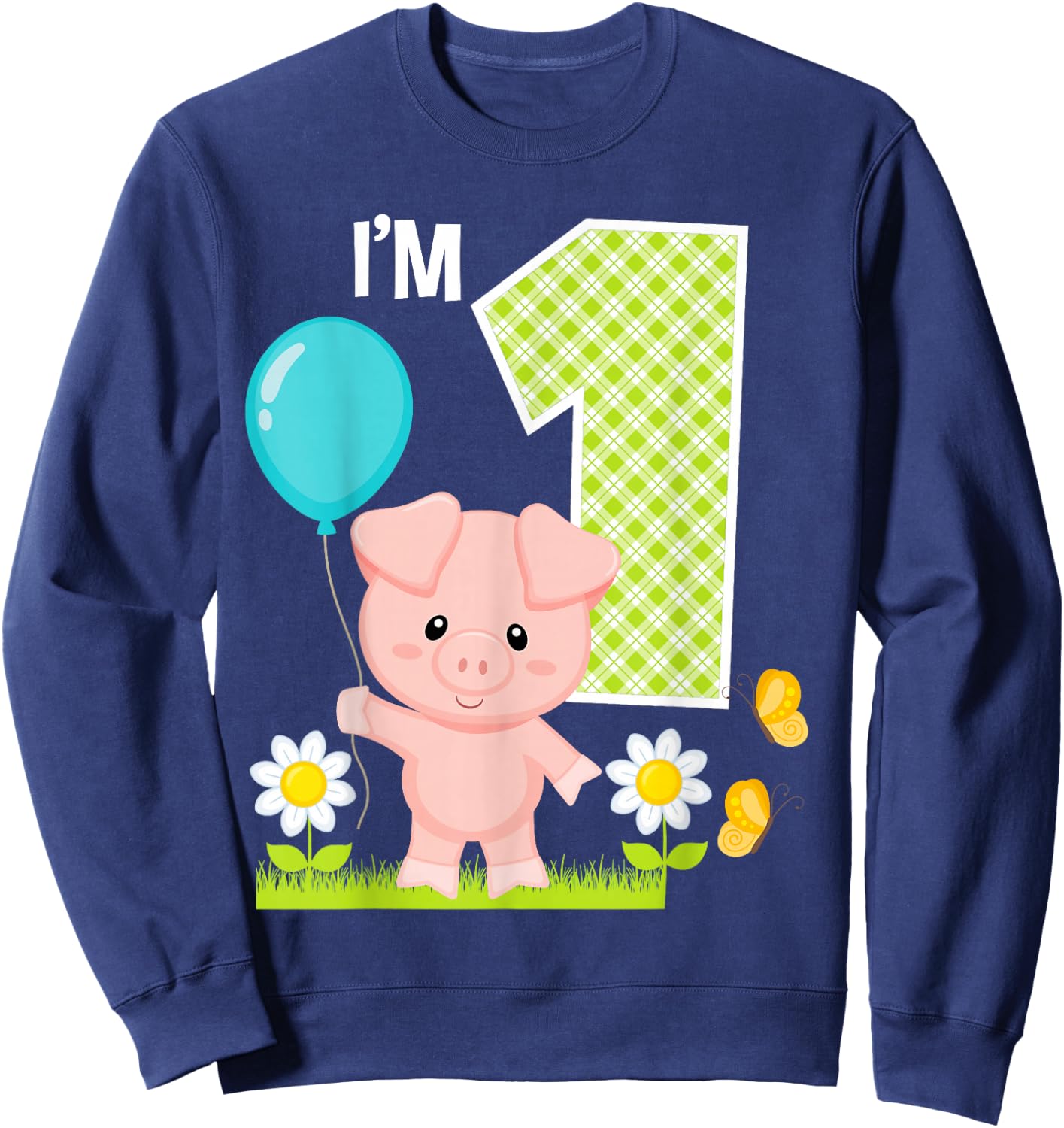 Pig 1st Birthday Girl 1 Year Old Birthday Cute Piglet Bday Sweatshirt - Sweatshirt | Navy