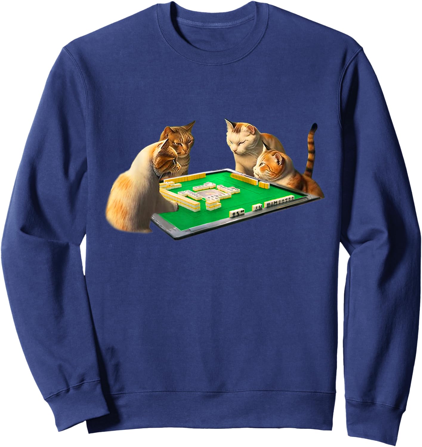 Cat Cat Mahjong Funny T Shirt with Letters Funny Clothes Funny Goods Present Neta Jakushi Sweatshirt - Sweatshirt | Navy