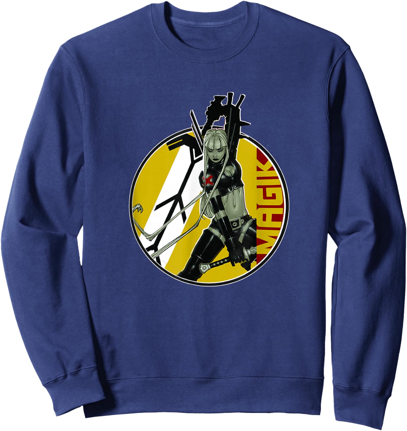 Marvel X-Men Magik Wielding Swords Vintage Circle Portrait Sweatshirt - Sweatshirt | Navy