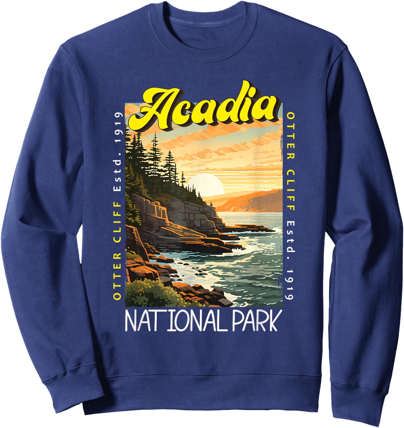 Acadia National Park Otter Cliff Maine Distressed Vintage Sweatshirt - Sweatshirt | Navy