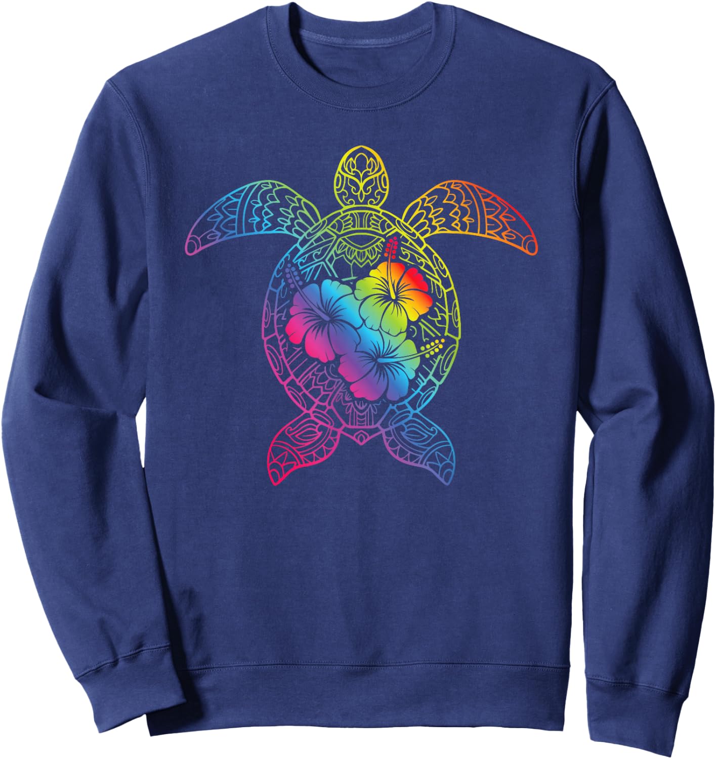 Hawaiian Sea Turtle Tropical Hibiscus Ocean Animal Hawaii Sweatshirt - Sweatshirt | Navy