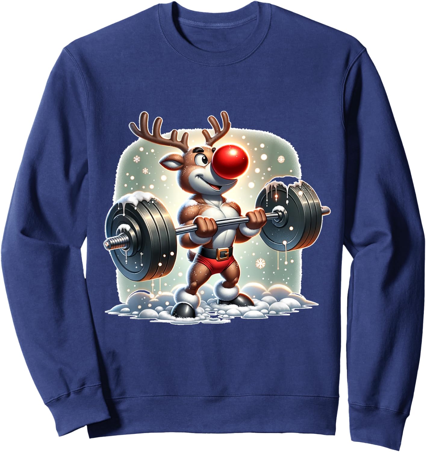 Rudolph The Red Nose Reindeer Workout Gym Weightlifter Funny Sweatshirt - Sweatshirt | Navy