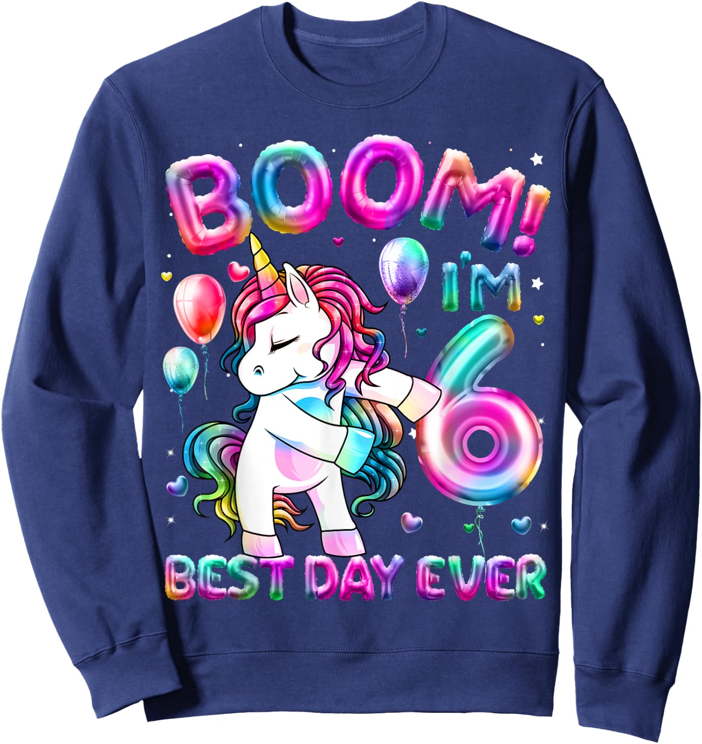 6 Years Old Flossing Unicorn Gifts 6th Birthday Girl Party Sweatshirt - Sweatshirt | Navy