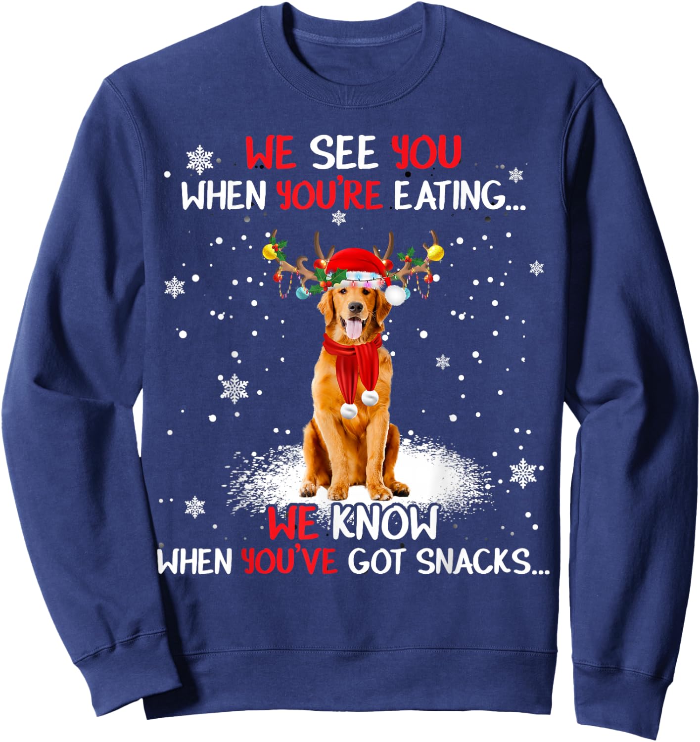 Santa Golden Retriever Reindeer Light Christmas Pajama Sweatshirt - Sweatshirt | Navy
