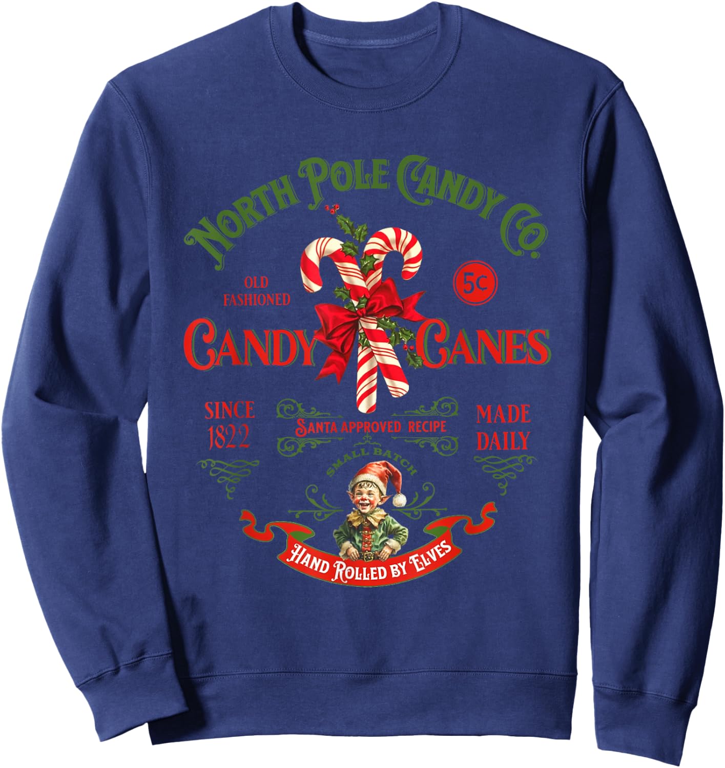 Vintage North Pole Candy CO. Candy Canes Funny Christmas Sweatshirt - Sweatshirt | Navy