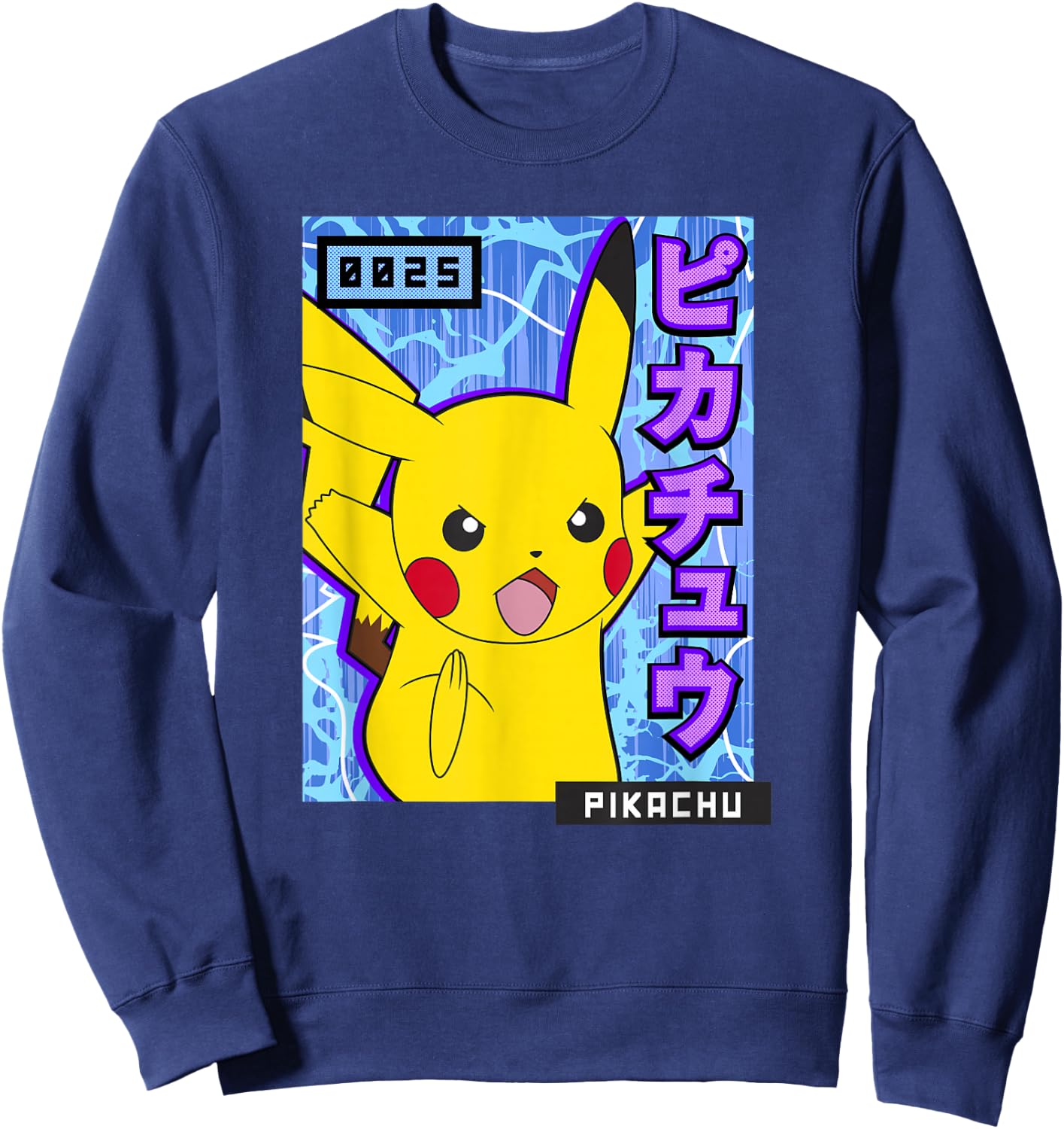 Pokémon 0025 Pikachu Kanji Electric Action Poster Sweatshirt - Sweatshirt | Navy