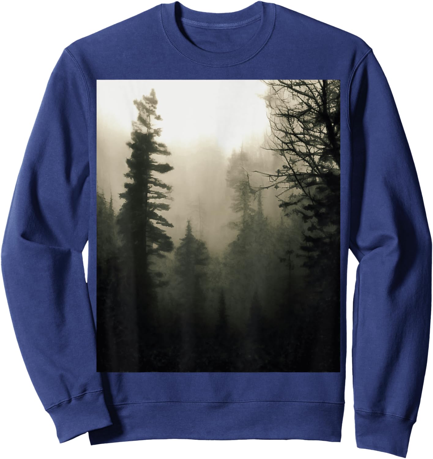 Moody Foggy Treescape Landscape Painting Sweatshirt - Sweatshirt | Navy