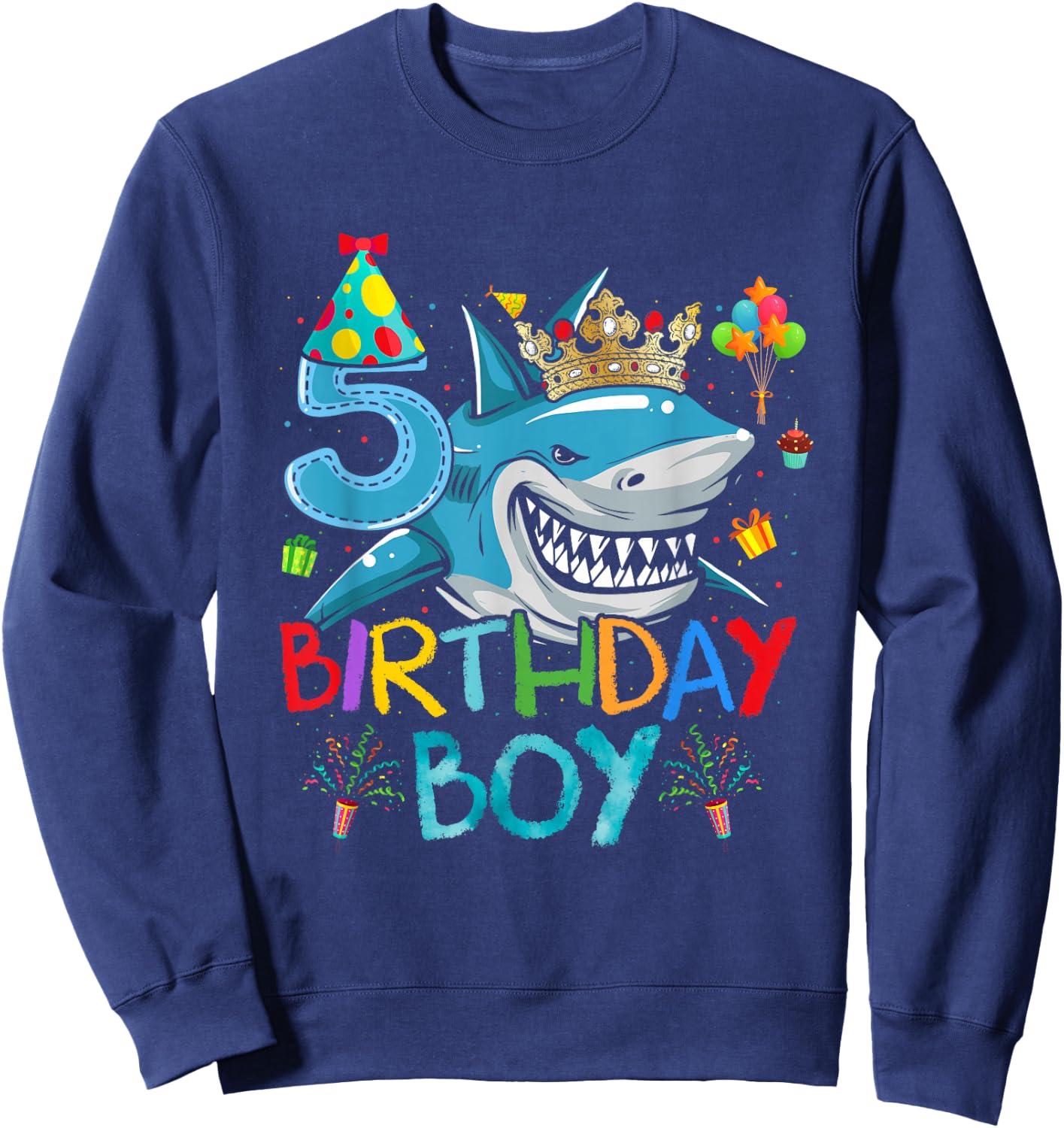 5th Birthday Shark Ocean Theme Party 5 Years Old For Boy Sweatshirt - Sweatshirt | Navy