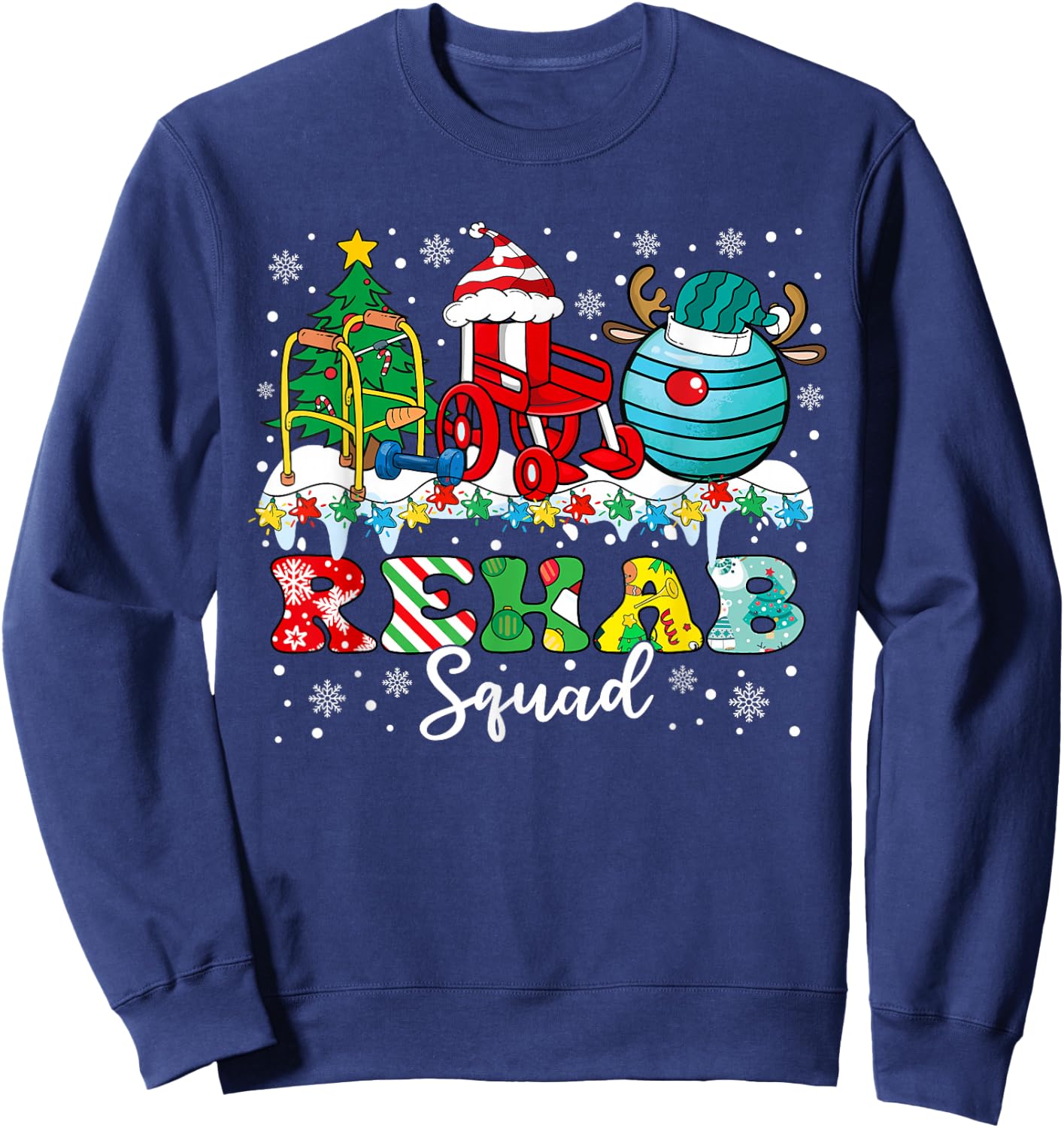 Rehab Squad Wheelchair Santa Reindeer Rehab Nurse Christmas Sweatshirt - Sweatshirt | Navy