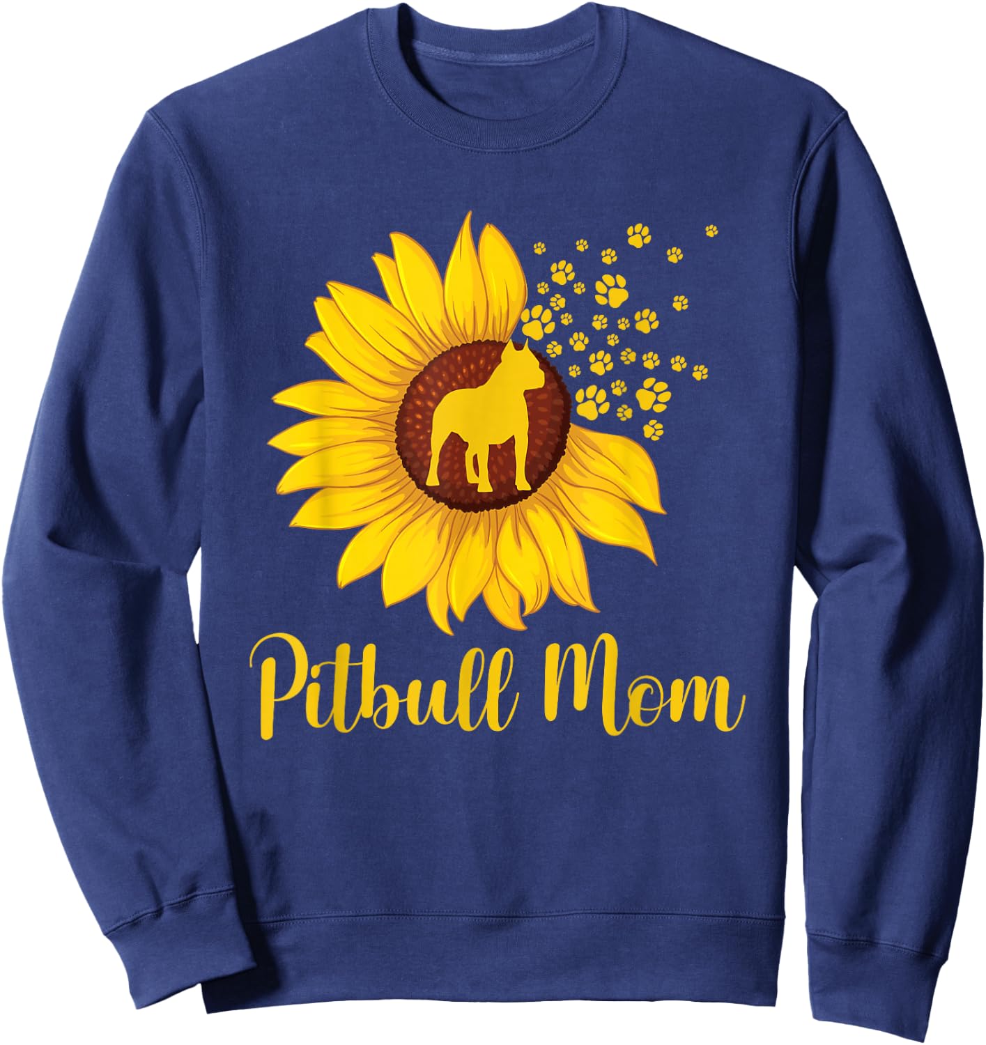 Pitbull Mom - Sunflower Mother's Day Dog Trainer Puppy Lover Women Girls Kids Sweatshirt - Sweatshirt | Navy