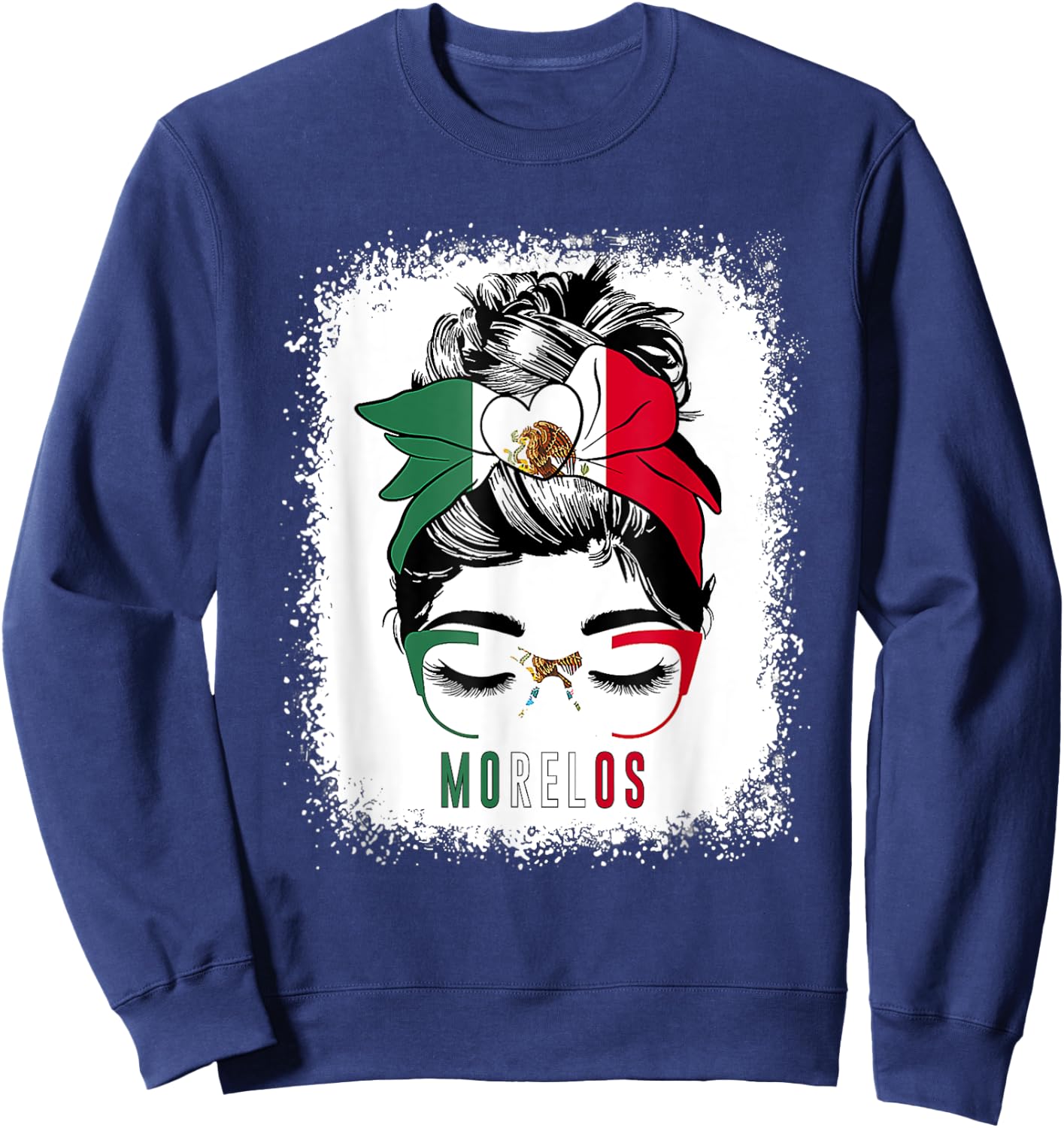 Morelos Girl Messy Bun Bandana And Glasses Mexico Mexican Sweatshirt - Sweatshirt | Navy