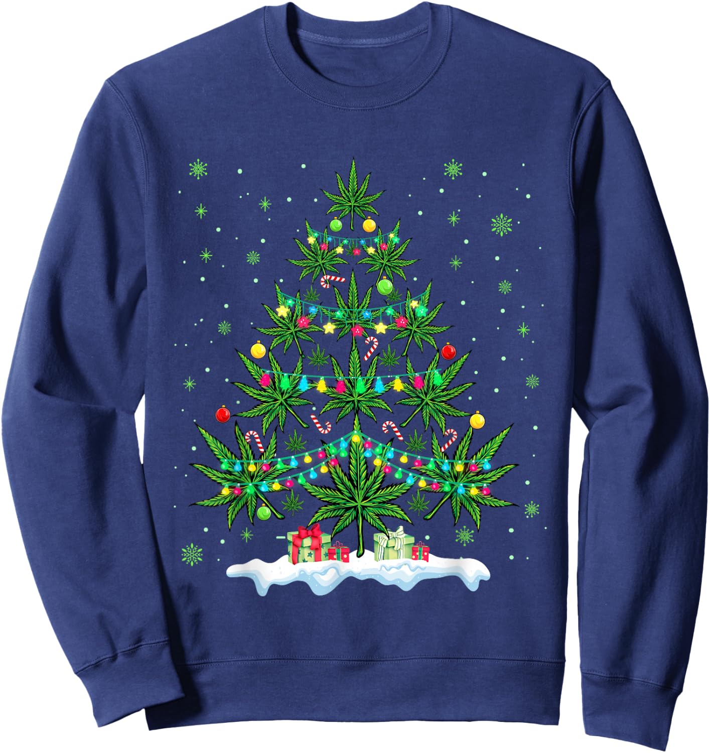 Cannabis Christmas Tree Xmas Funny Smoking Weed Marijuana Sweatshirt - Sweatshirt | Navy