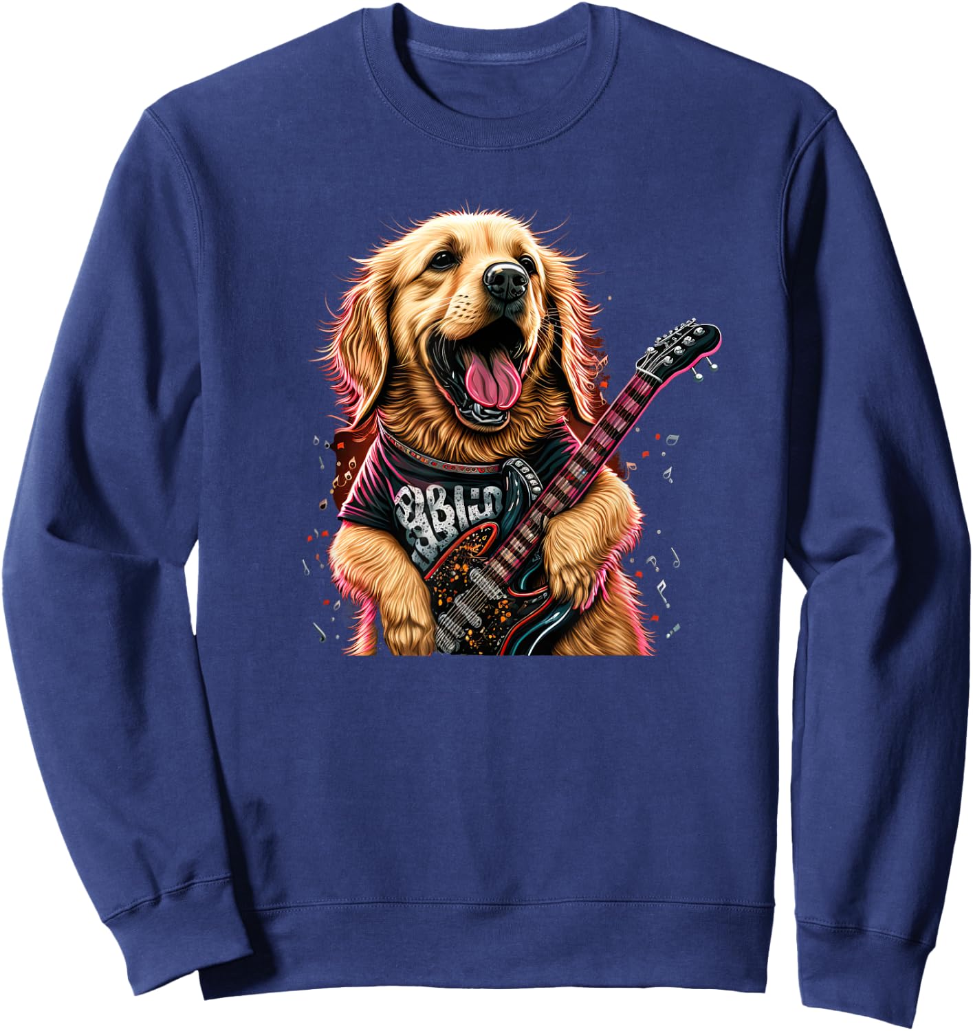 Funny Golden Retriever Rock & Roll music guitar Sweatshirt - Sweatshirt | Navy