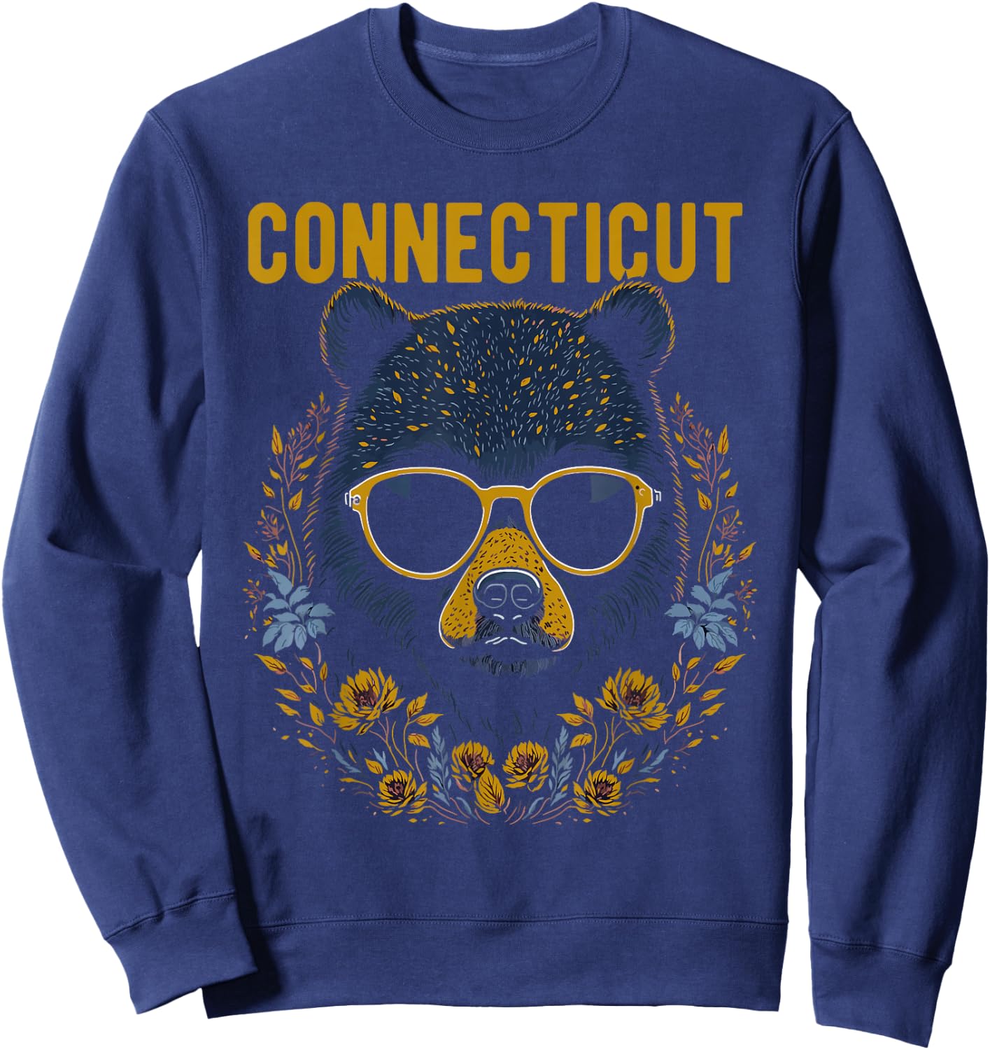 Connecticut USA Bear Wearing Glasses Design Sweatshirt - Sweatshirt | Navy