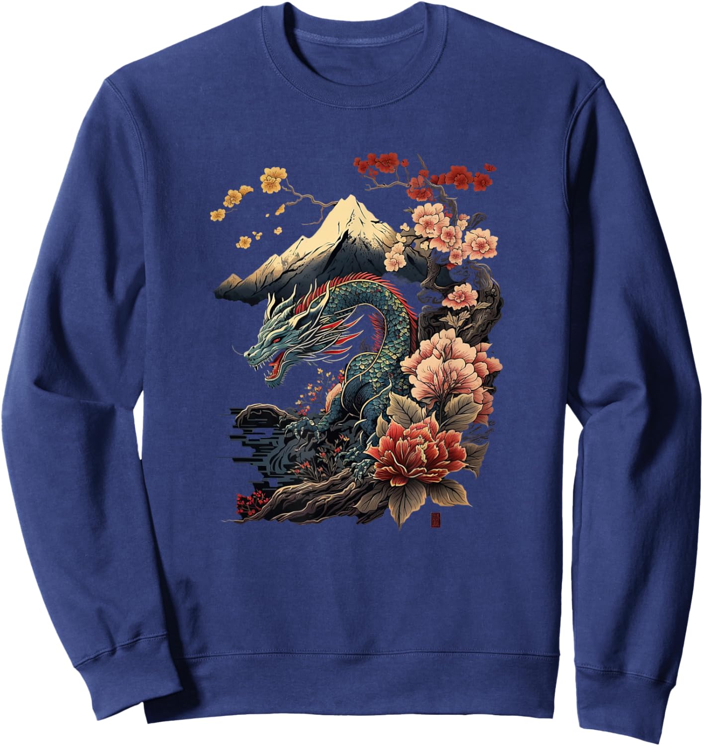 Japanese Aesthetic Dragon japanese art Japan Tattoo Sweatshirt - Sweatshirt | Navy