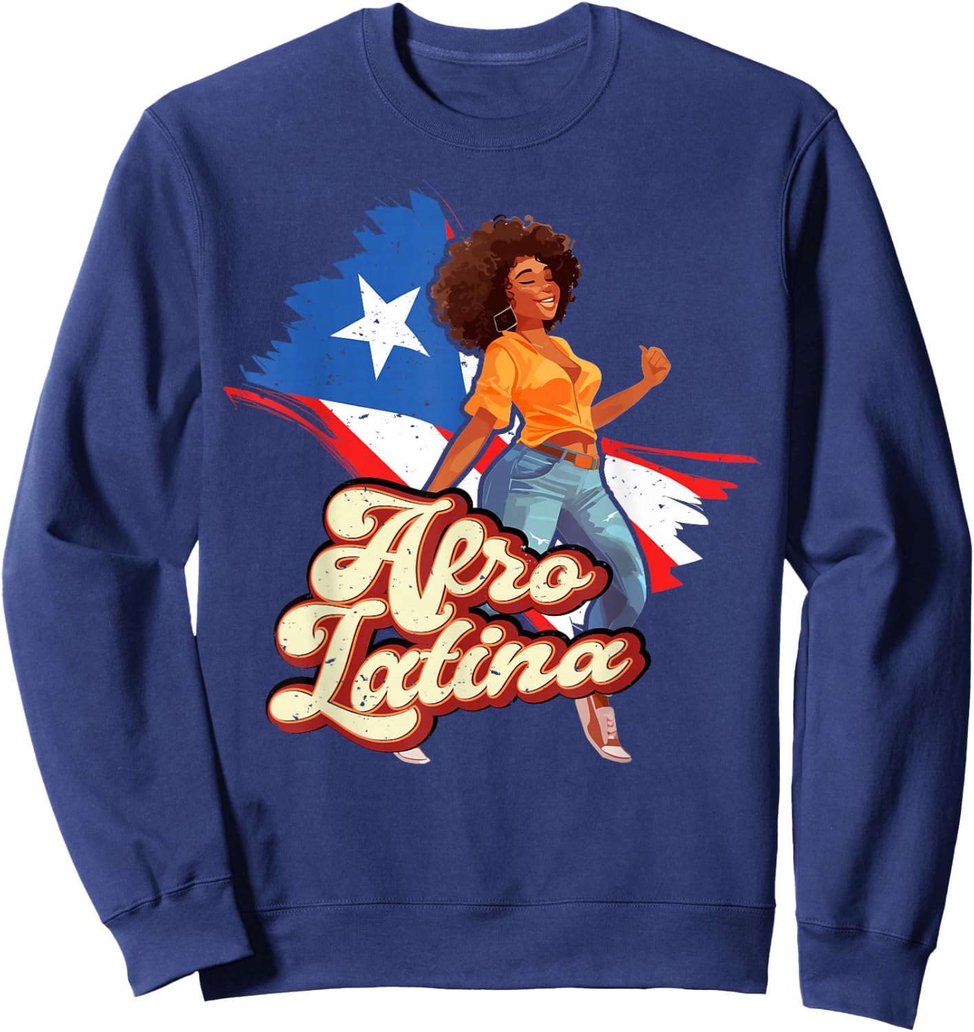 Puerto Rico Afro Latina boricua woman flag dancing caribbean Sweatshirt - Sweatshirt | Navy