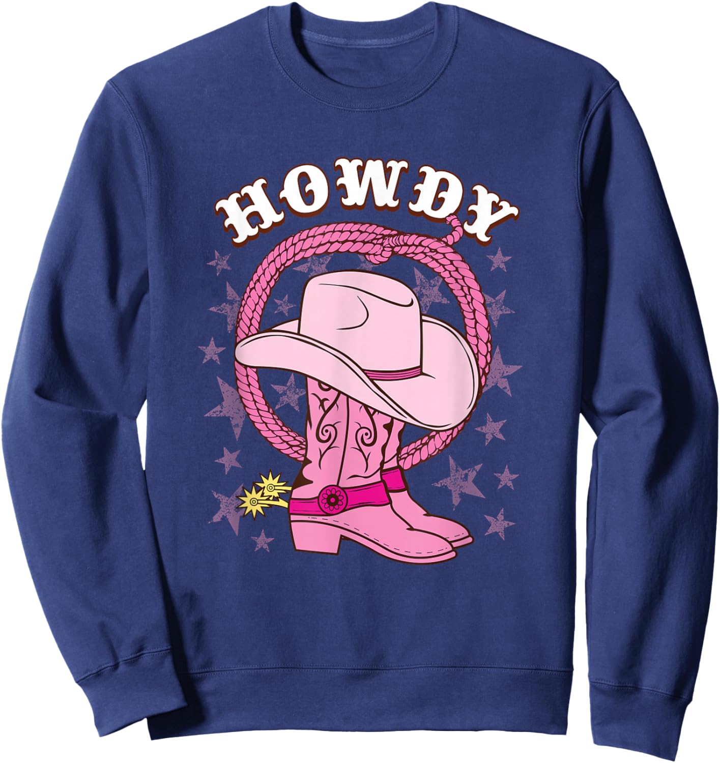 Howdy Pink Cowboy Hat Boots Country Western Rodeo Sweatshirt - Sweatshirt | Navy