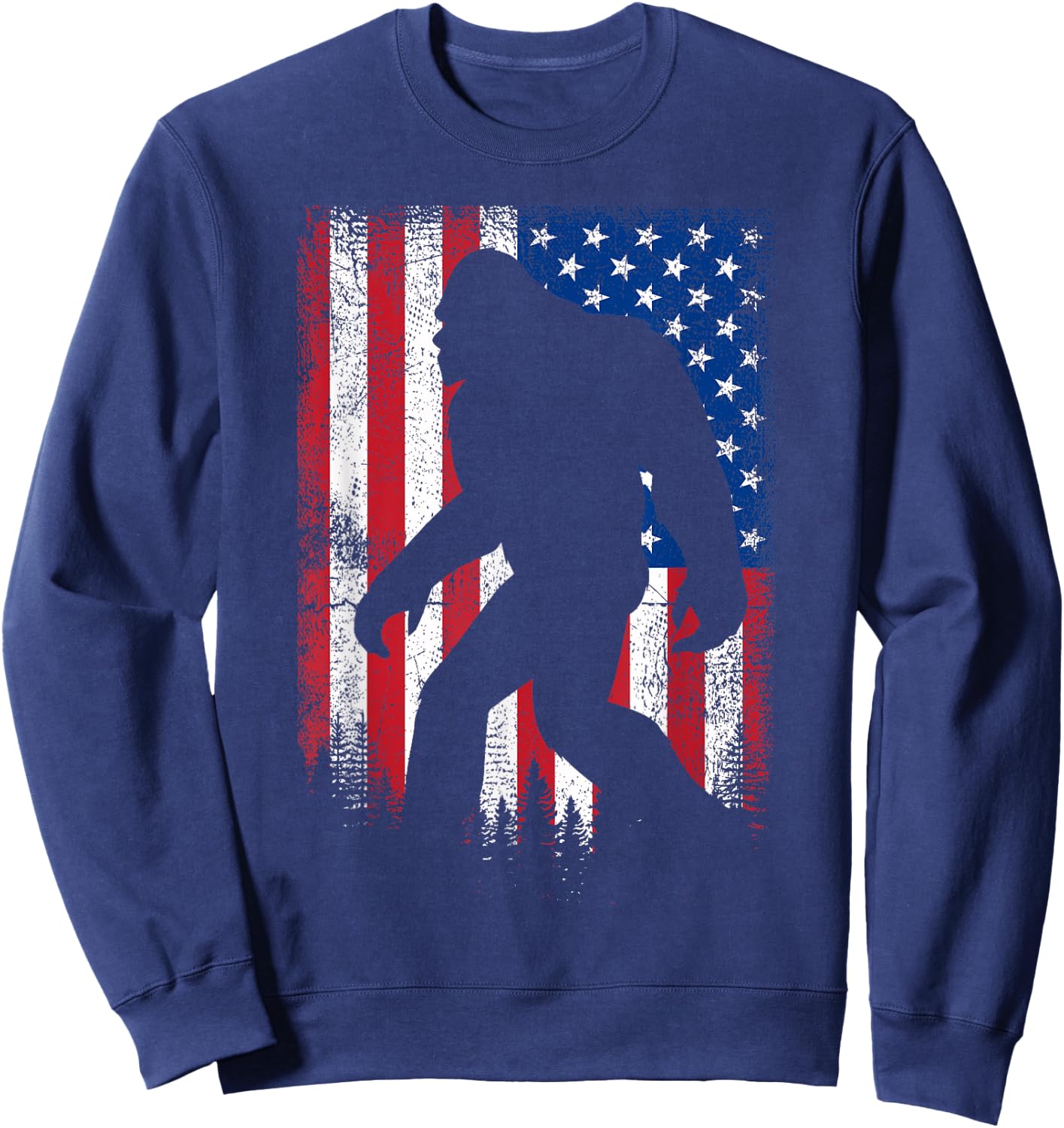 Bigfoot 4th Of July American USA Flag Patriotic Veterans Day Sweatshirt - Sweatshirt | Navy