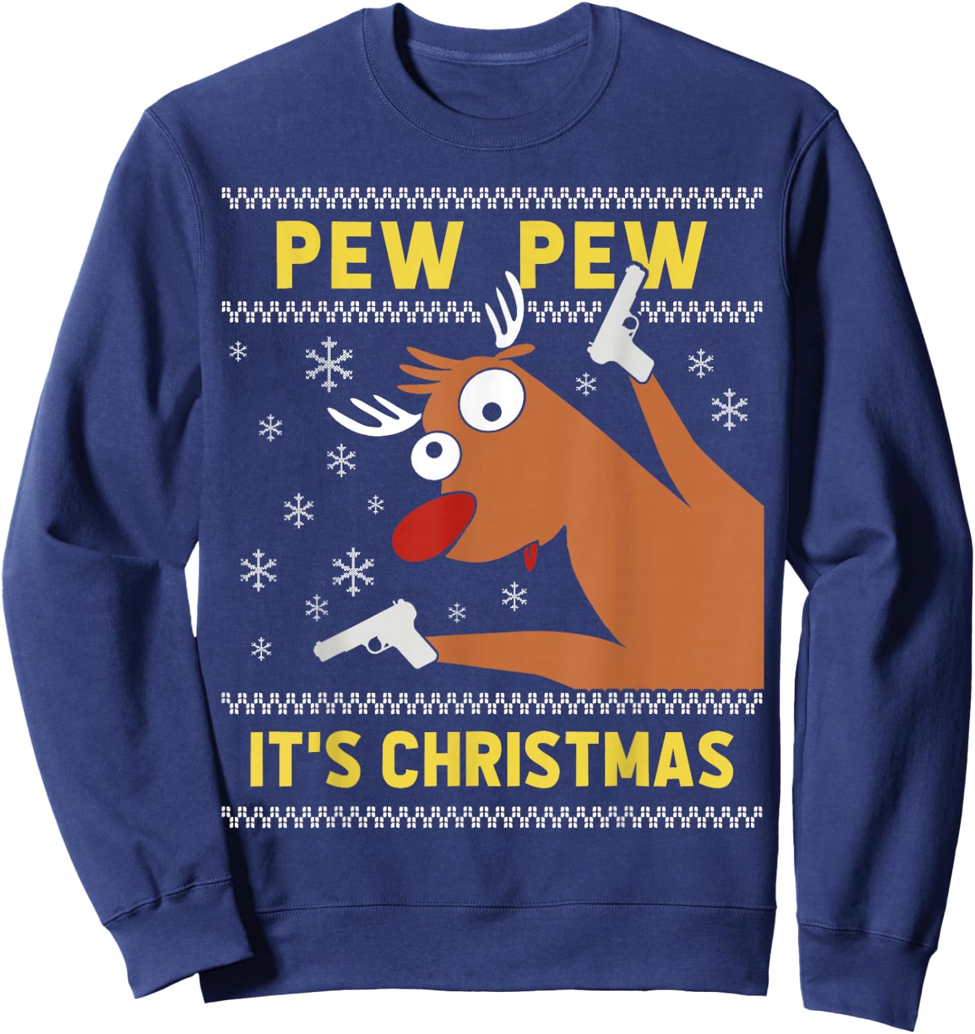 Ugly Christmas Sweater Funny CRAZY REINDEEER Xmas Sweatshirt - Sweatshirt | Navy