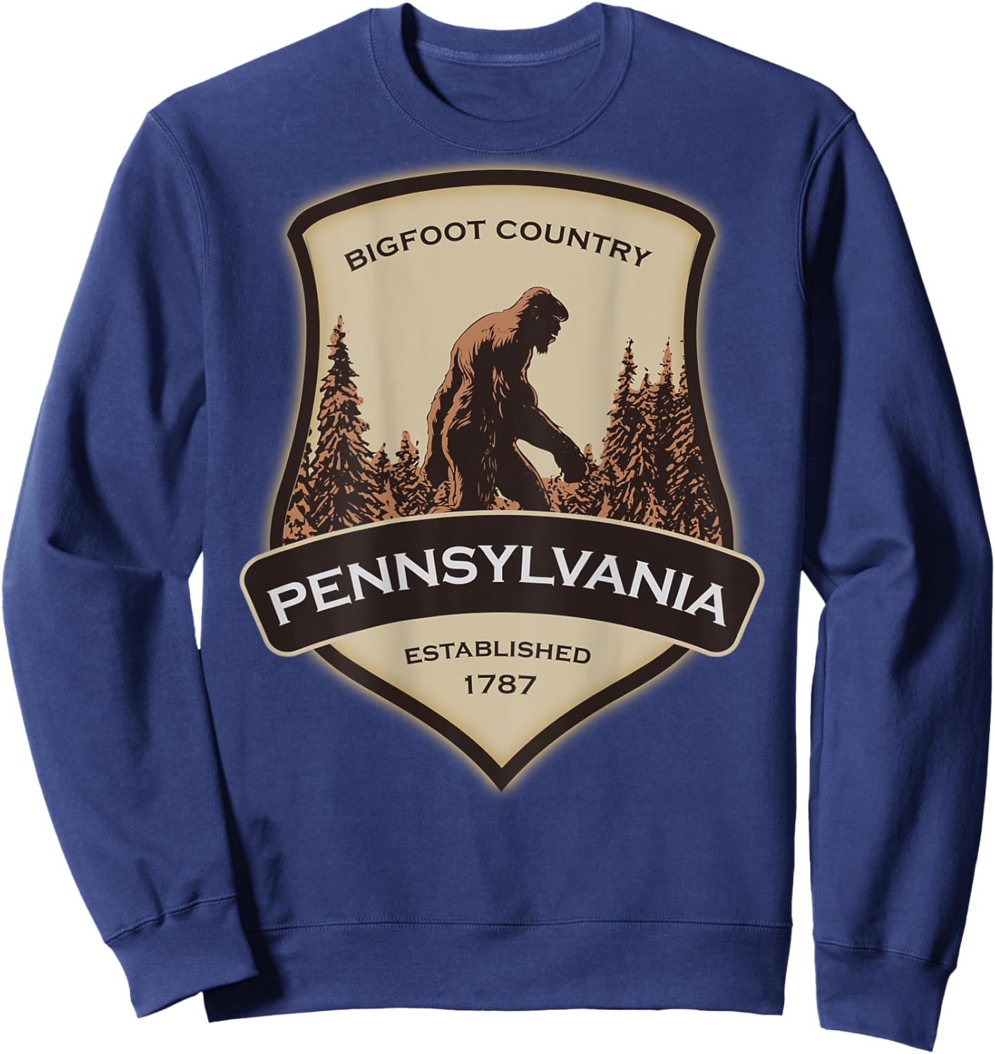 Printed On Back - Pennsylvania with a Bigfoot or Sasquatch Sweatshirt - Sweatshirt | Navy