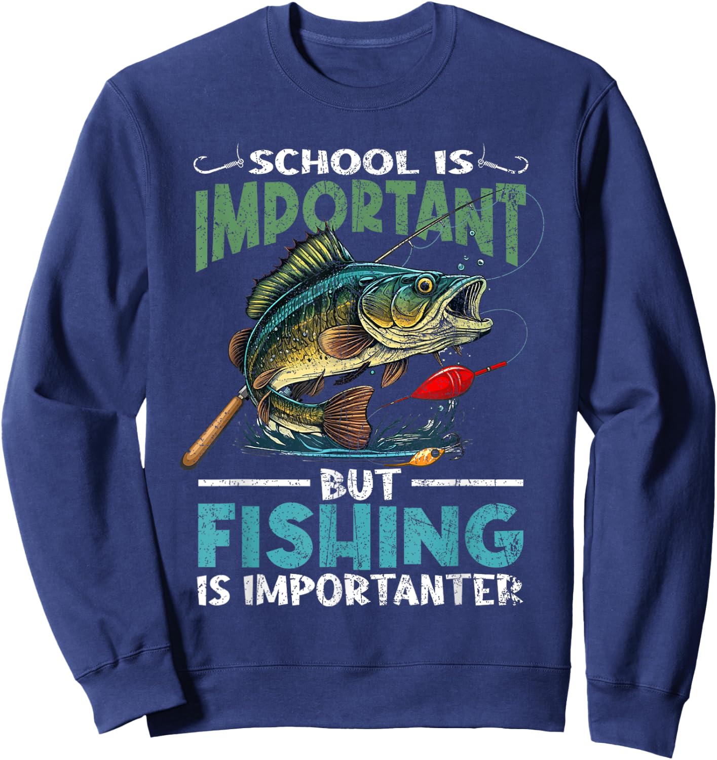 Funny Fishing For Boys Kids Youth Fish Saying Bass Fisherman Sweatshirt - Sweatshirt | Navy