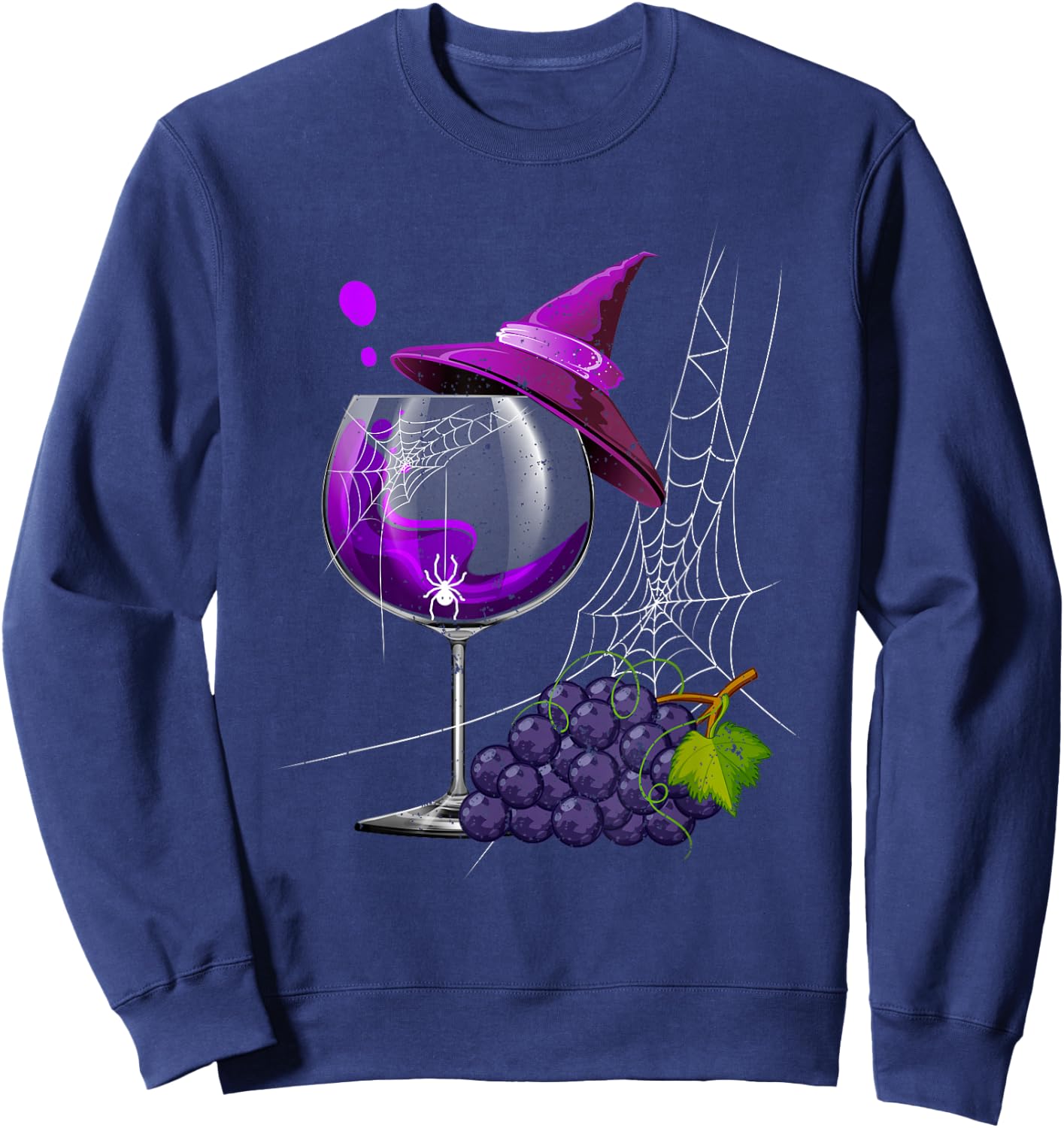 Vintage Halloween Purple Grape Wine Glass Witch Hat Cute Sweatshirt - Sweatshirt | Navy