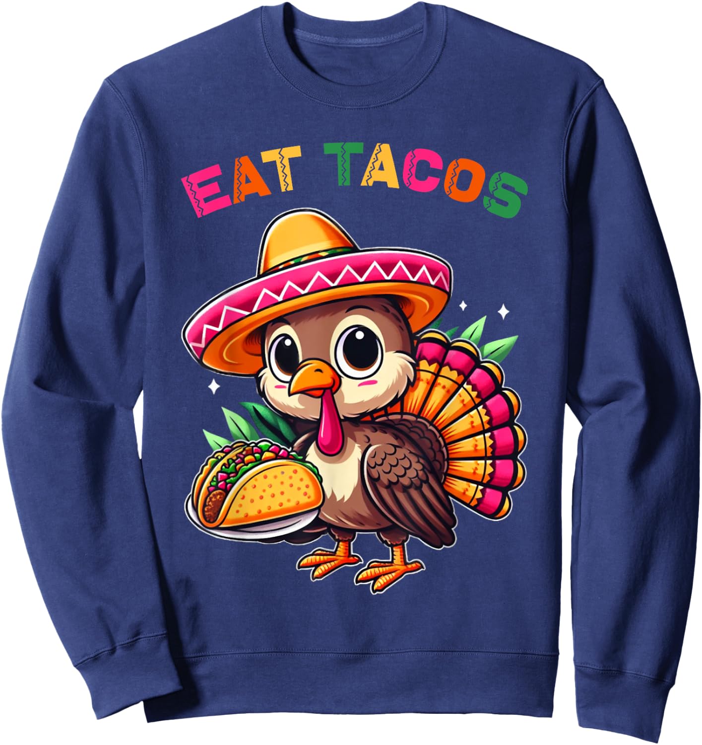 Funny Mexican Cute Turkey Eats Tacos Thanksgiving Kids Boys Sweatshirt - Sweatshirt | Navy