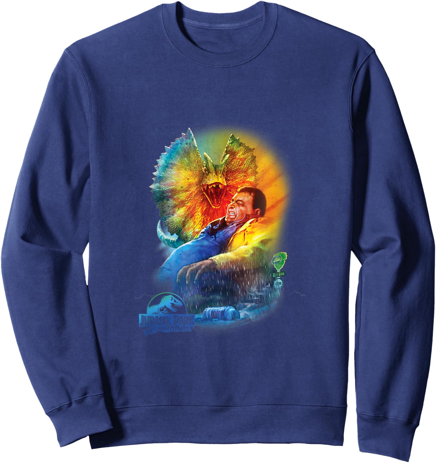 Jurassic Park 30th Anniversary Dilophosaurus - Kids - Black - Short Sleeve - Classic Fit - Cotton/Polyester Blend Sweatshirt - Sweatshirt | Navy