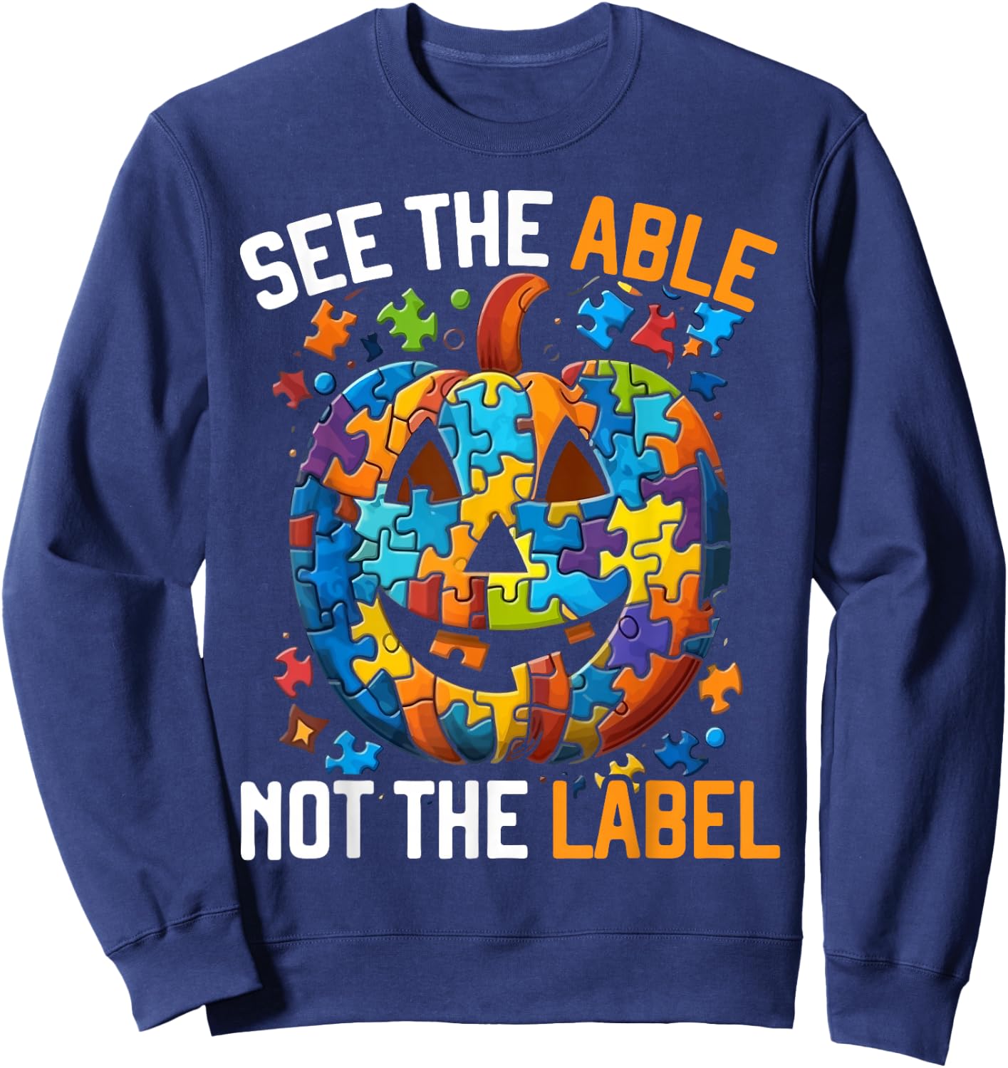 Autism Halloween Puzzle Trick Or Treat Autism Awareness Sweatshirt - Sweatshirt | Navy