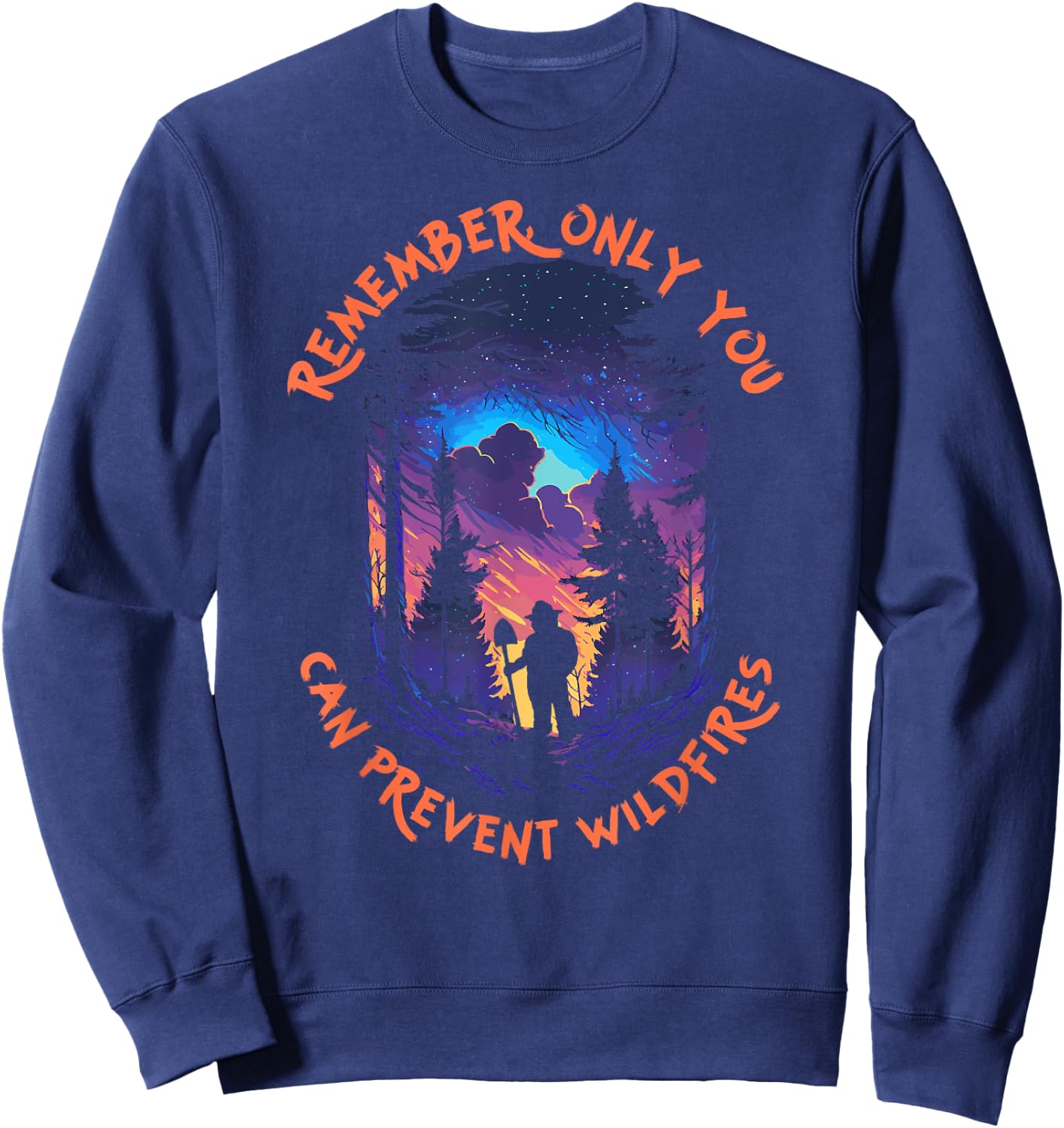 Smokey Bear Starry Night Scene Only You Can Prevent Wildfire Sweatshirt - Sweatshirt | Navy
