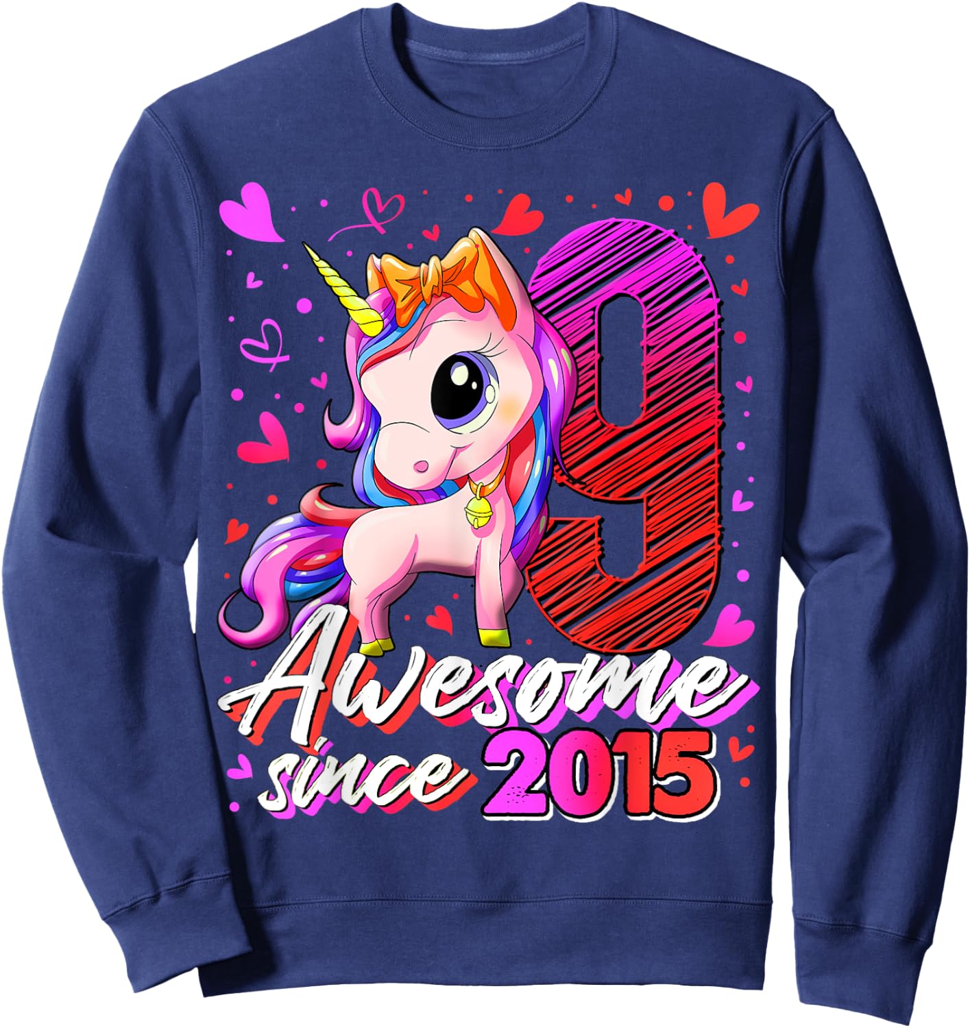 9 Years Old Flossing Unicorn Gifts 9th Birthday Girl Party Sweatshirt - Sweatshirt | Navy