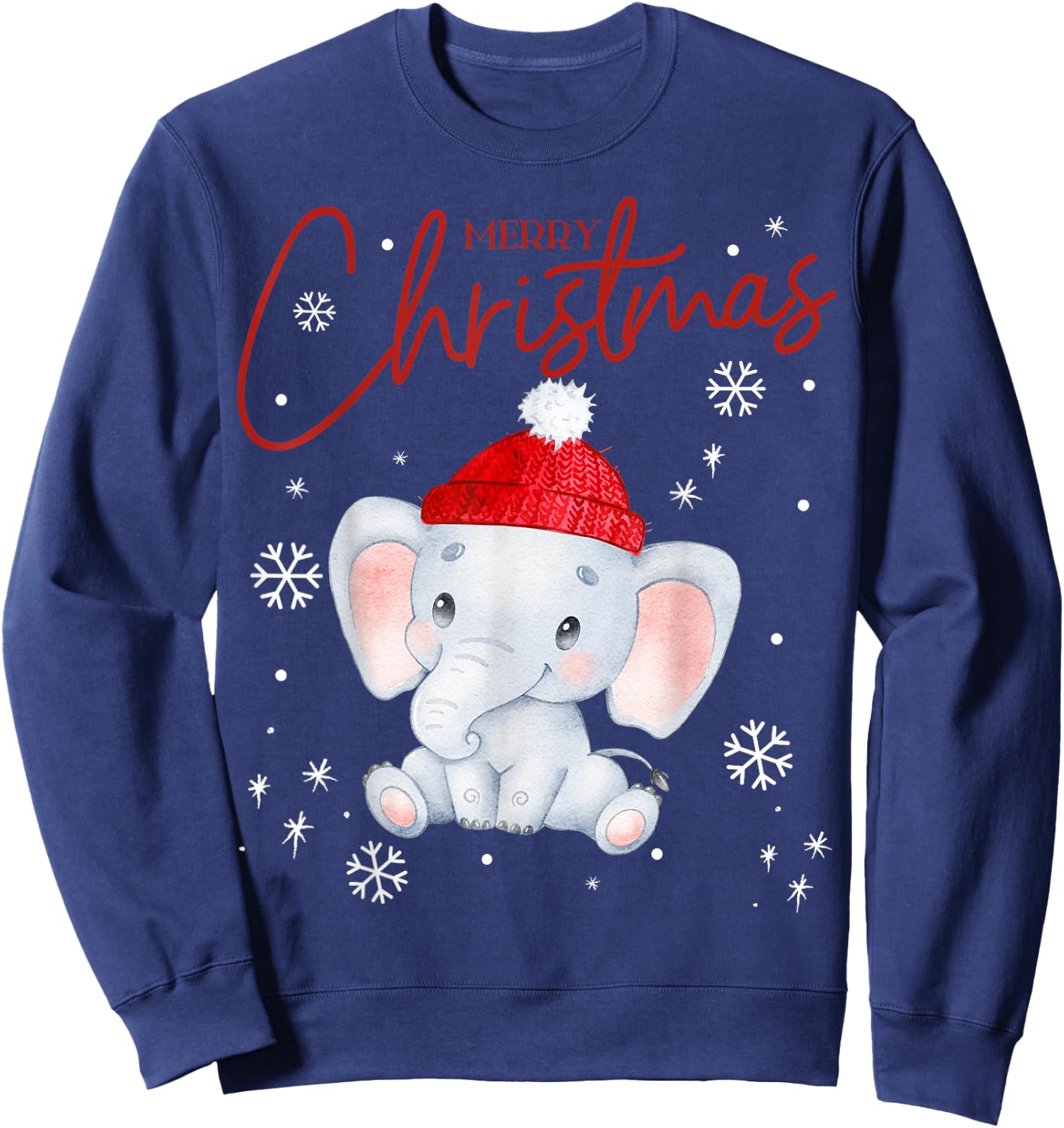Fantabulous Acc Merry Christmas - Cute Elephant Kids Black Cotton Blend Sweatshirt - Sweatshirt | Navy
