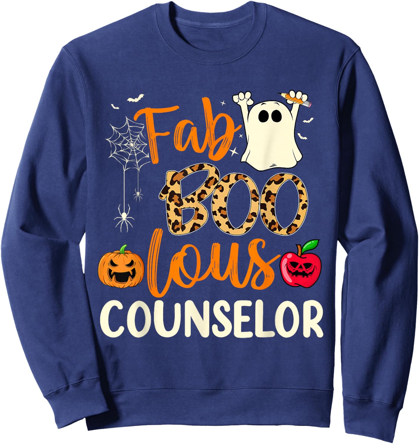 Fab Boo Lous Counselor Leopard Spooky Halloween Costume Sweatshirt - Sweatshirt | Navy
