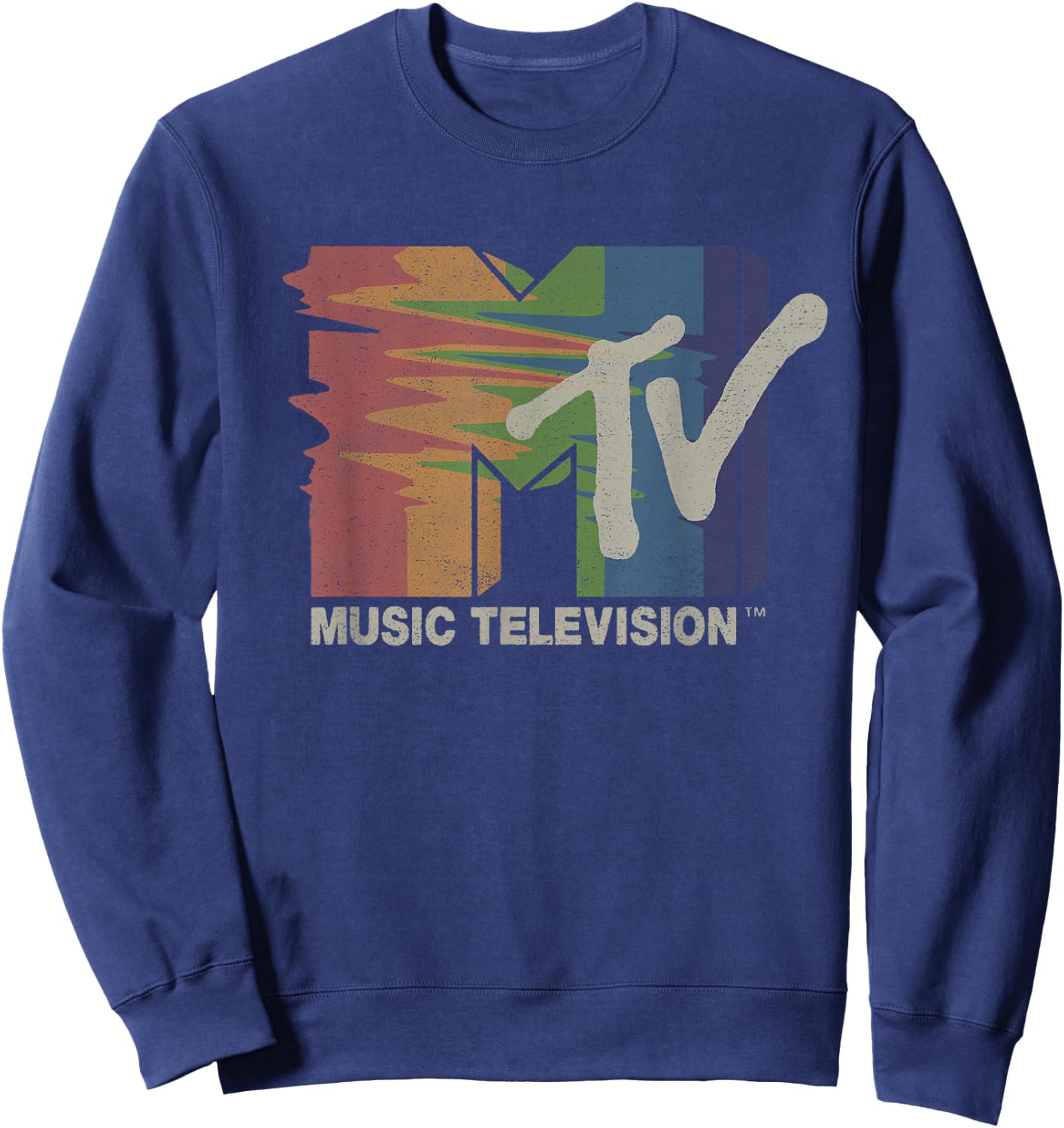 Mademark x MTV - Retro MTV Rainbow TV Glitch Television Screen Color Test MTV Sweatshirt - Sweatshirt | Navy