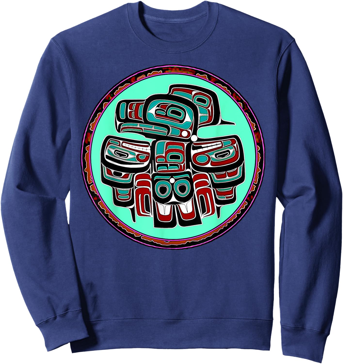 Alaska Native American Art Style Tlingit Haida Eagle Tribal Sweatshirt - Sweatshirt | Navy