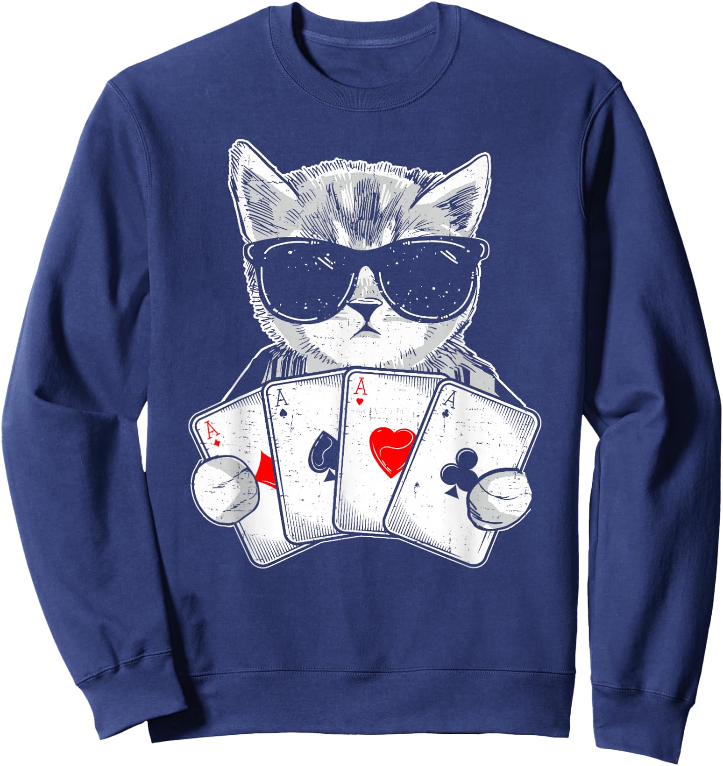 Cat Play Poker Gambling Casino Dealer Poker Player Gambler Sweatshirt - Sweatshirt | Navy